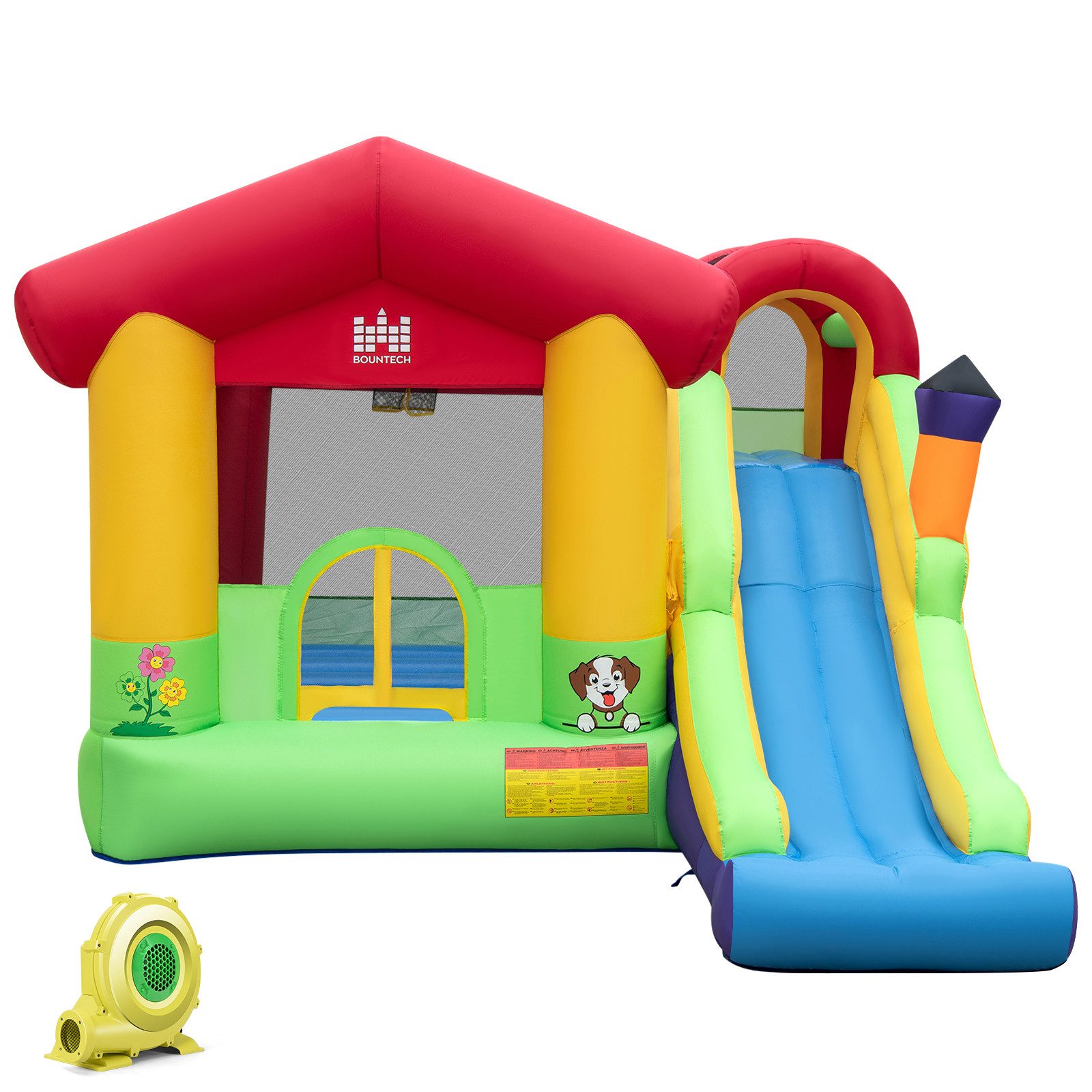 COSTWAY Hüpfburg Spielburg, Springburg, mit Gebläse, Rutsche, Ozeanbällen
