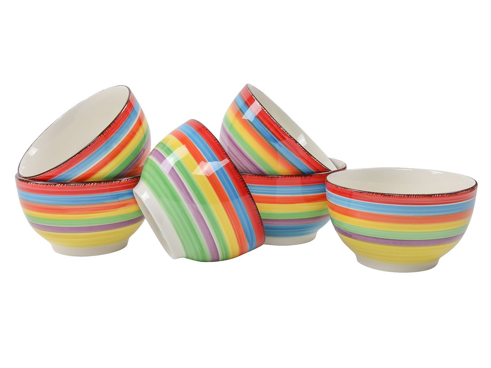 Spetebo Müslischale Müslischale IBIZA 14x8 cm - 6er Set, Porzellan, (6er Set, 6-tlg), Farbe: bunt mit Längsstreifen