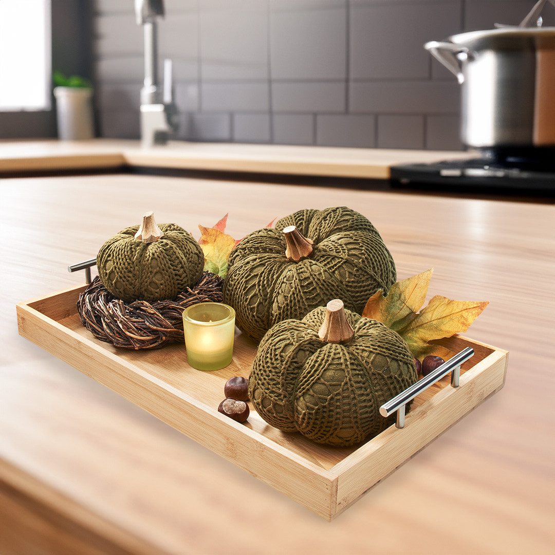 Kobolo Dekoobjekt Kürbis Herbstdeko aus Textil Set aus 3 Größen grün - Herbst Dekoration (3er Set, 3 St., verschiedene Größen), 1x 11x9 cm – Bild 2 von 5