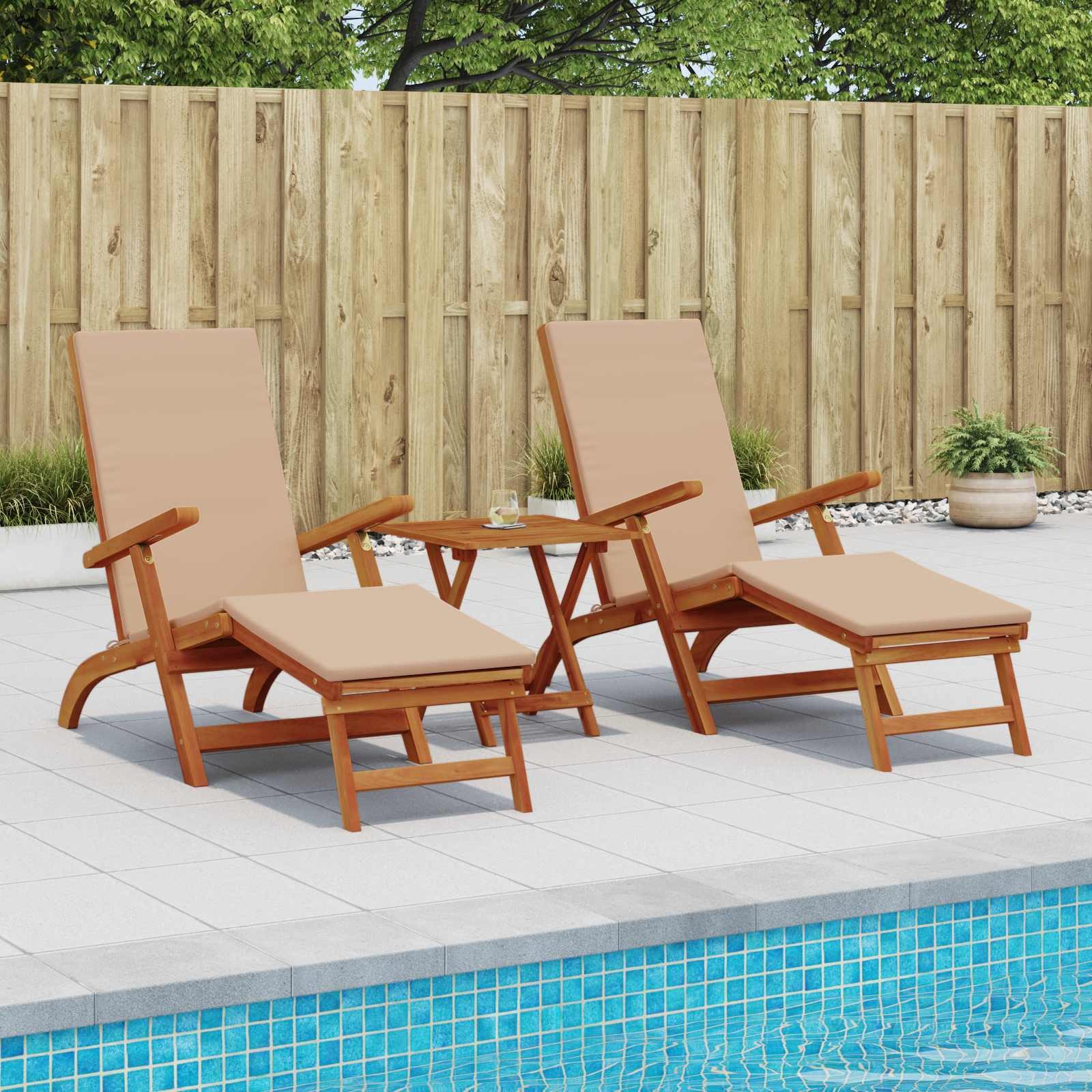 vidaXL Gartenliege Liegestuhl zum Verstellen und Klappen 3 pcs Taupe, 3 St.