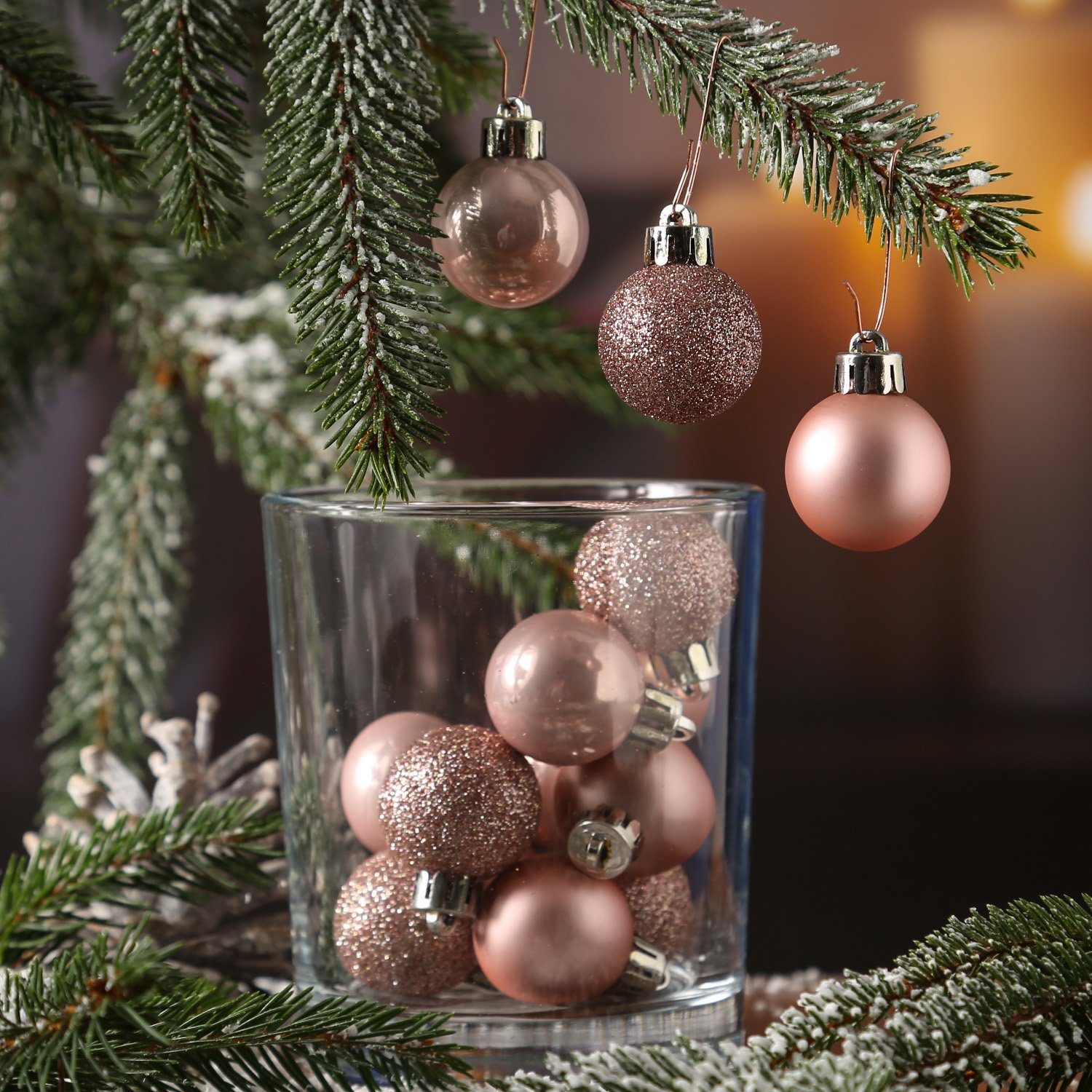 MARELIDA Weihnachtsbaumkugel Christbaumkugel Weihnachtskugel bruchfest 3cm glänzend matt rosa 14St. (14 St)