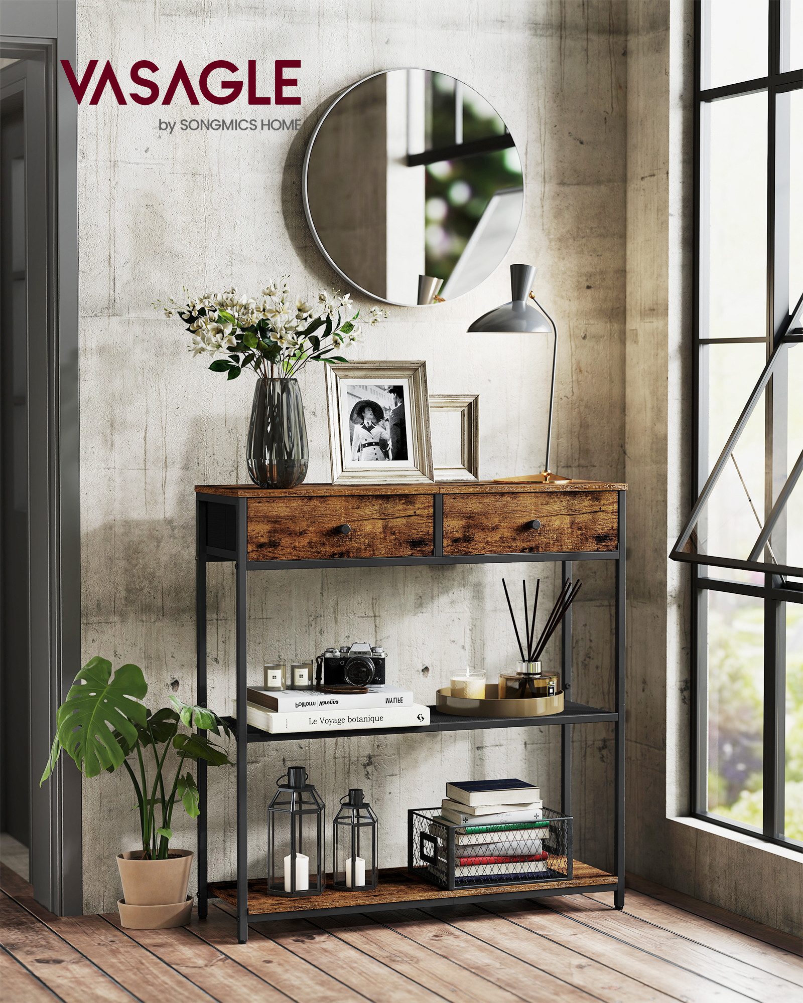 VASAGLE Konsolentisch, Beistelltisch, Flurtisch, schmal, mit 2 Schubladen, günstig online kaufen