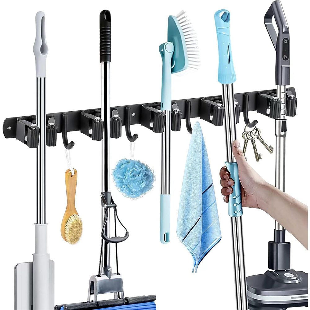 TUWENA Wandhaken Besenhalterung Wand mit 5 Halter und 4 Haken für Zuhause