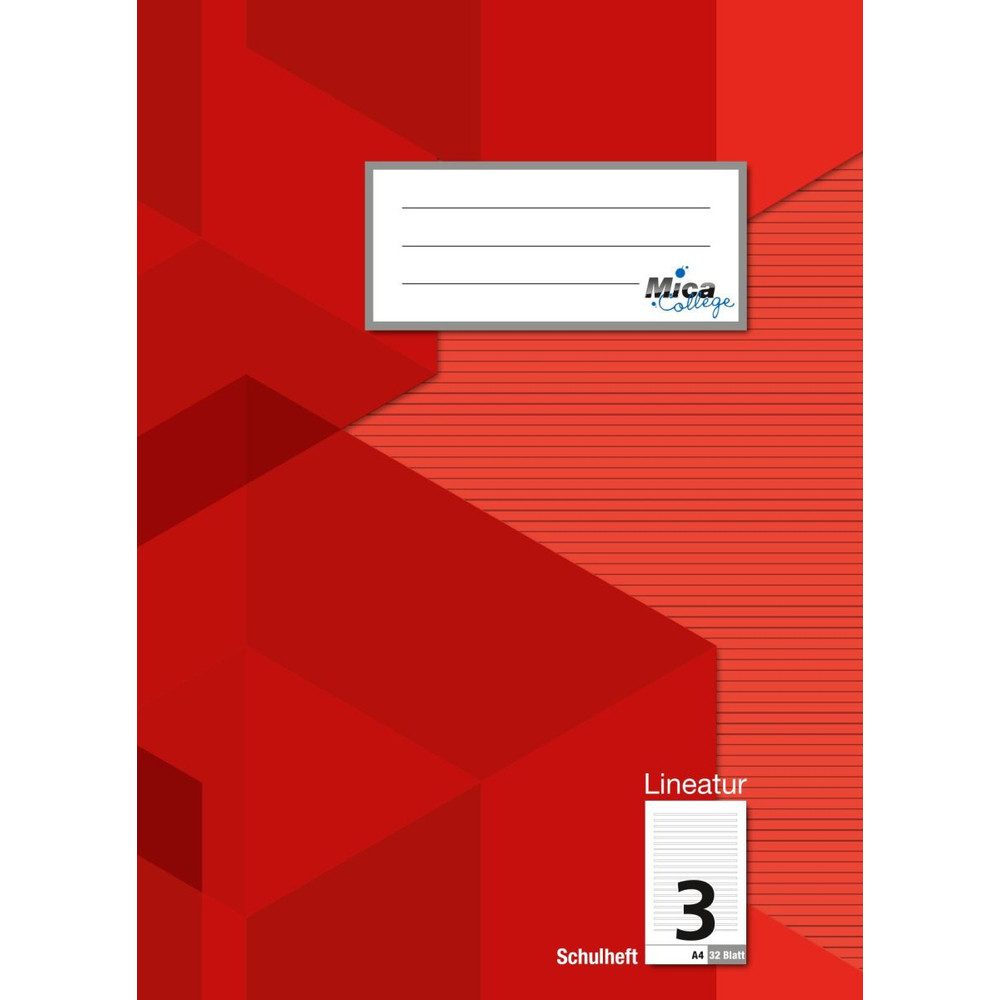 MICA Schulheft Doppelheft A4 - Lineatur 3 - liniert - 32 Blatt
