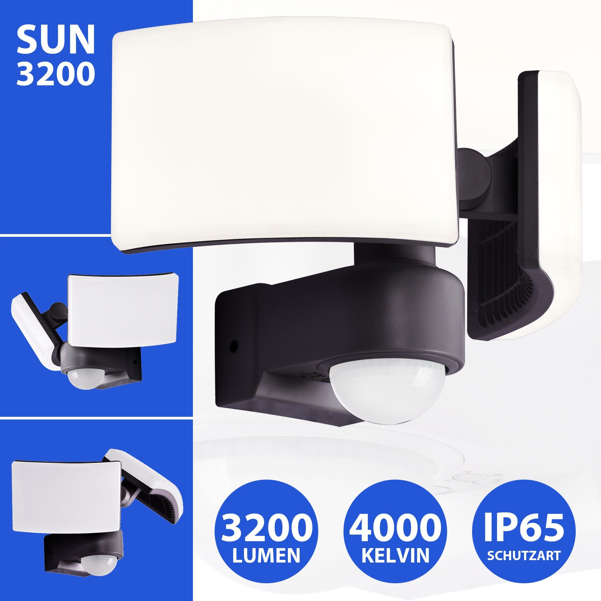 Maxkomfort LED Прожекторы SUN3200, LED fest integriert, 4000K, Neutralweiß, Außenstrahler