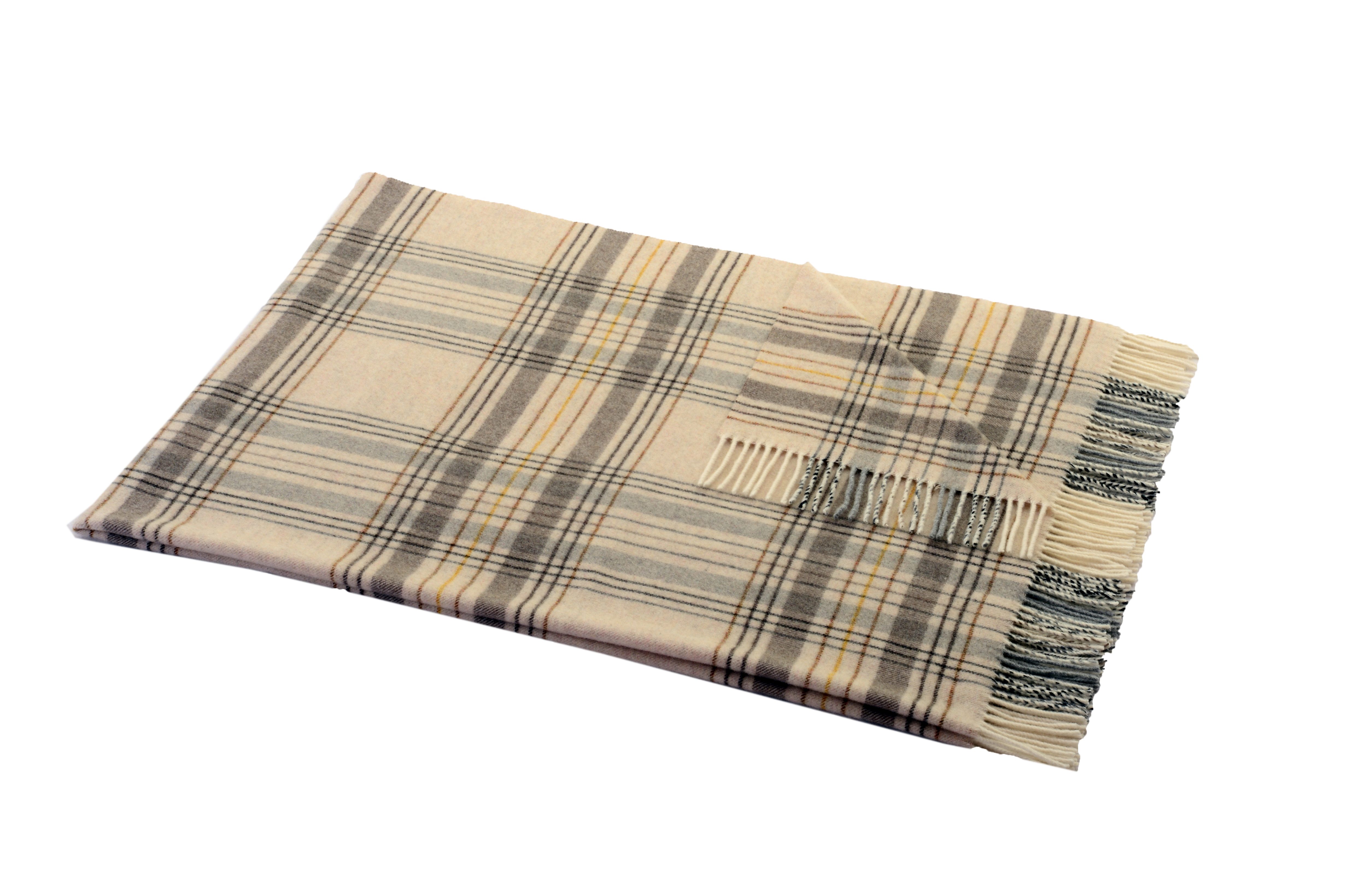 Wolldecke "BARI" 100% Lammwolle Wohn- und Reiseplaid mit Fransen, Steinbeck GmbH, Kariert