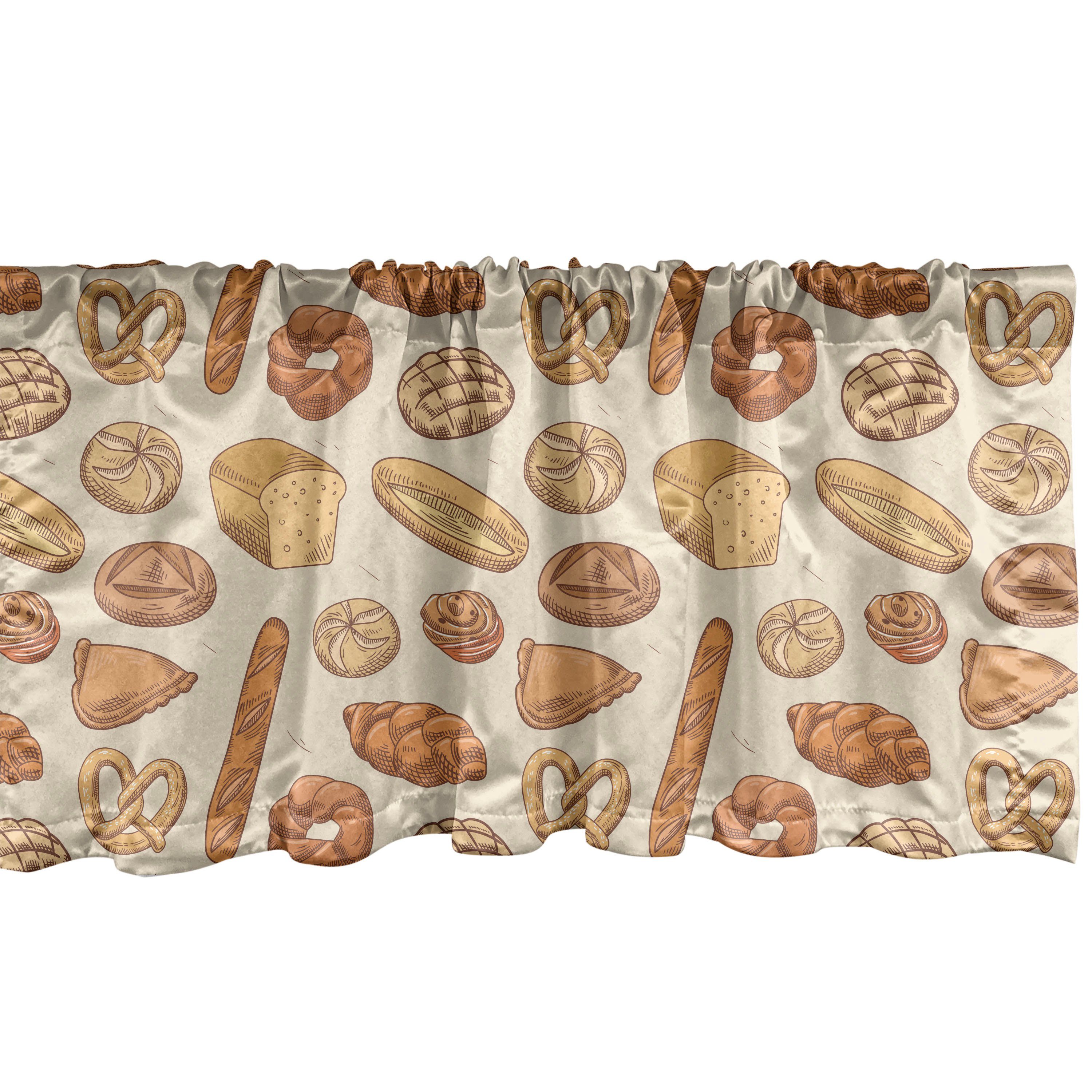Scheibengardine Vorhang Volant für Küche Schlafzimmer Dekor mit Stangentasche, Abakuhaus, Microfaser, Bäckerei Verschiedene Brötchen und Brotsorten