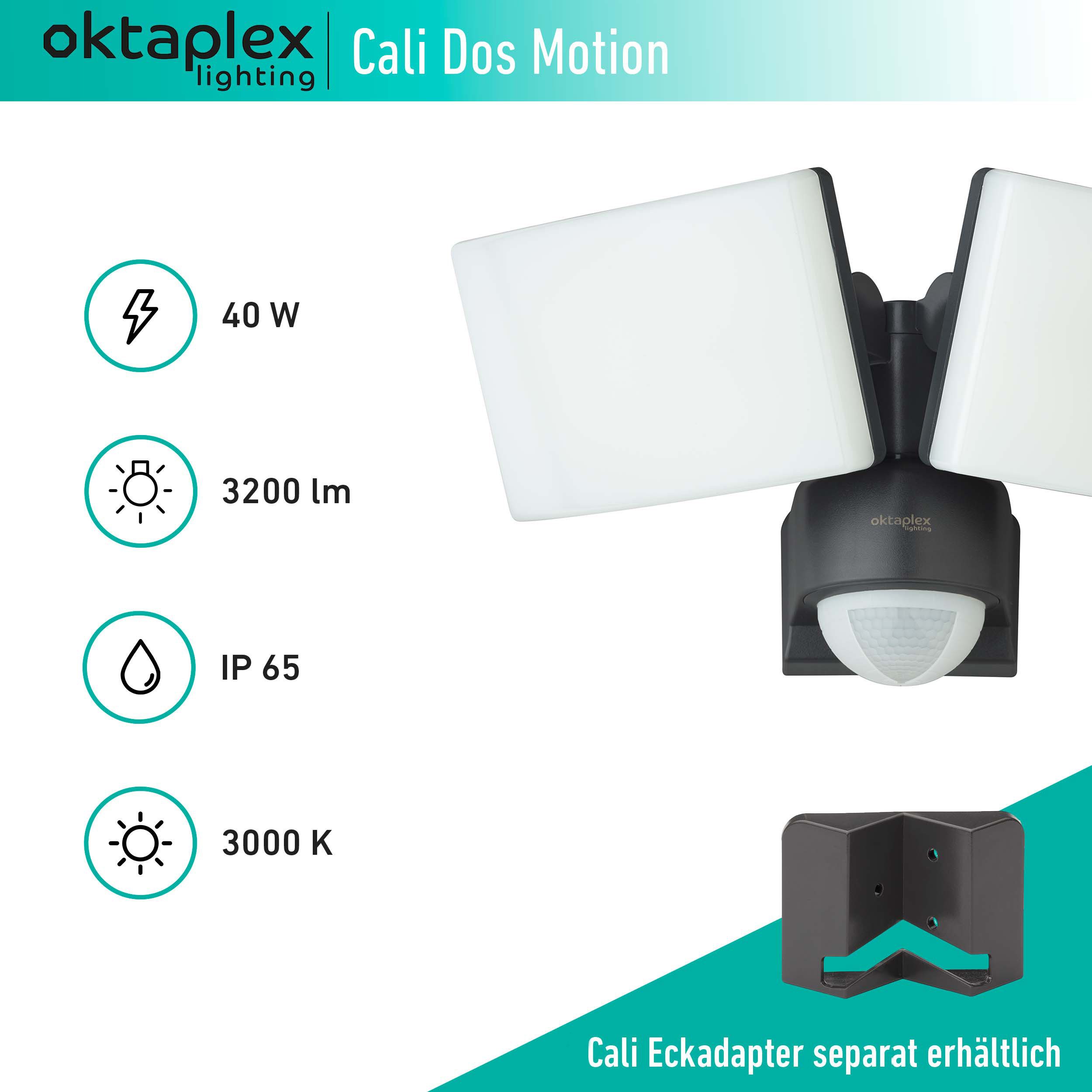 Oktaplex lighting LED Außen-Wandleuchte Cali Dos LED Strahler mit Bewegungsmelder 10m / 240 Grad IP65, PIR-Sensor, dreh- und schwenkbar, inklusive Leuchtmittel, – Bild 4 von 5
