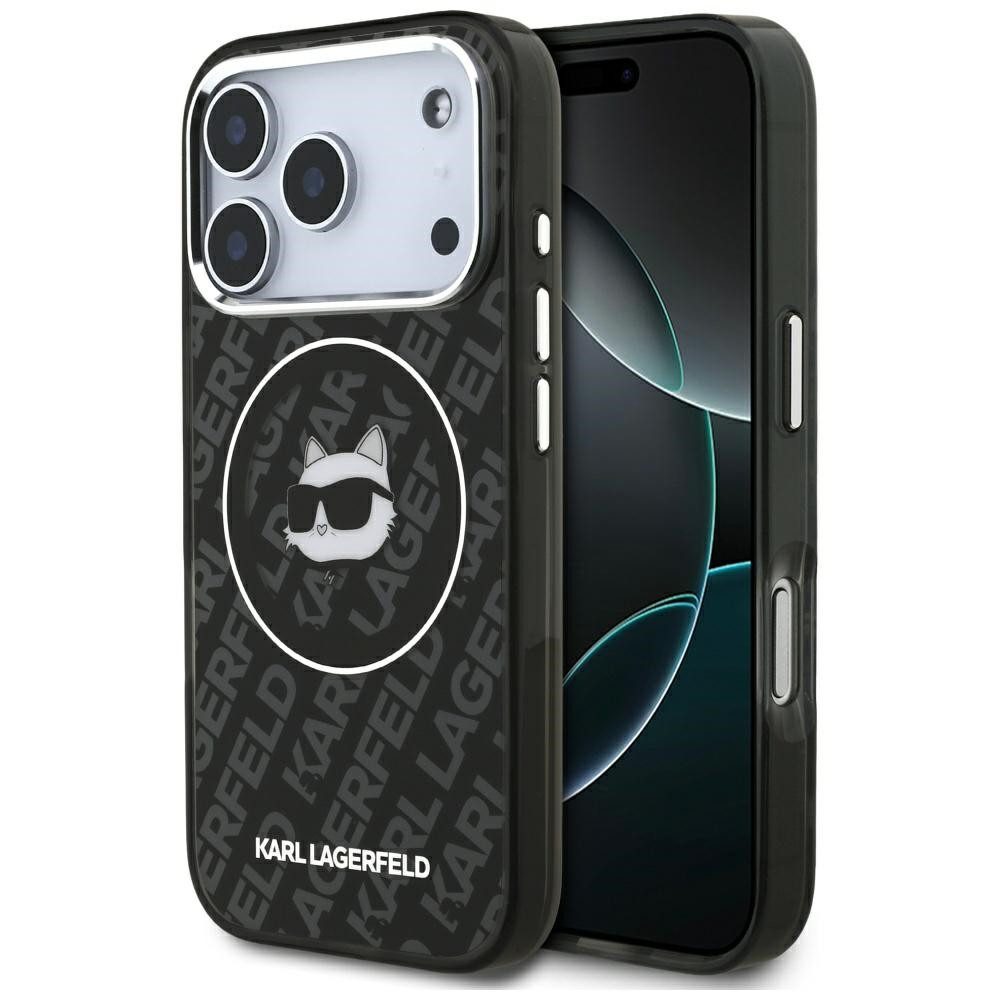 KARL LAGERFELD Handyhülle MagSafe iPhone 17 Pro Kunststoff schwarz Logo Katze 6,3 Zoll, Kantenschutz