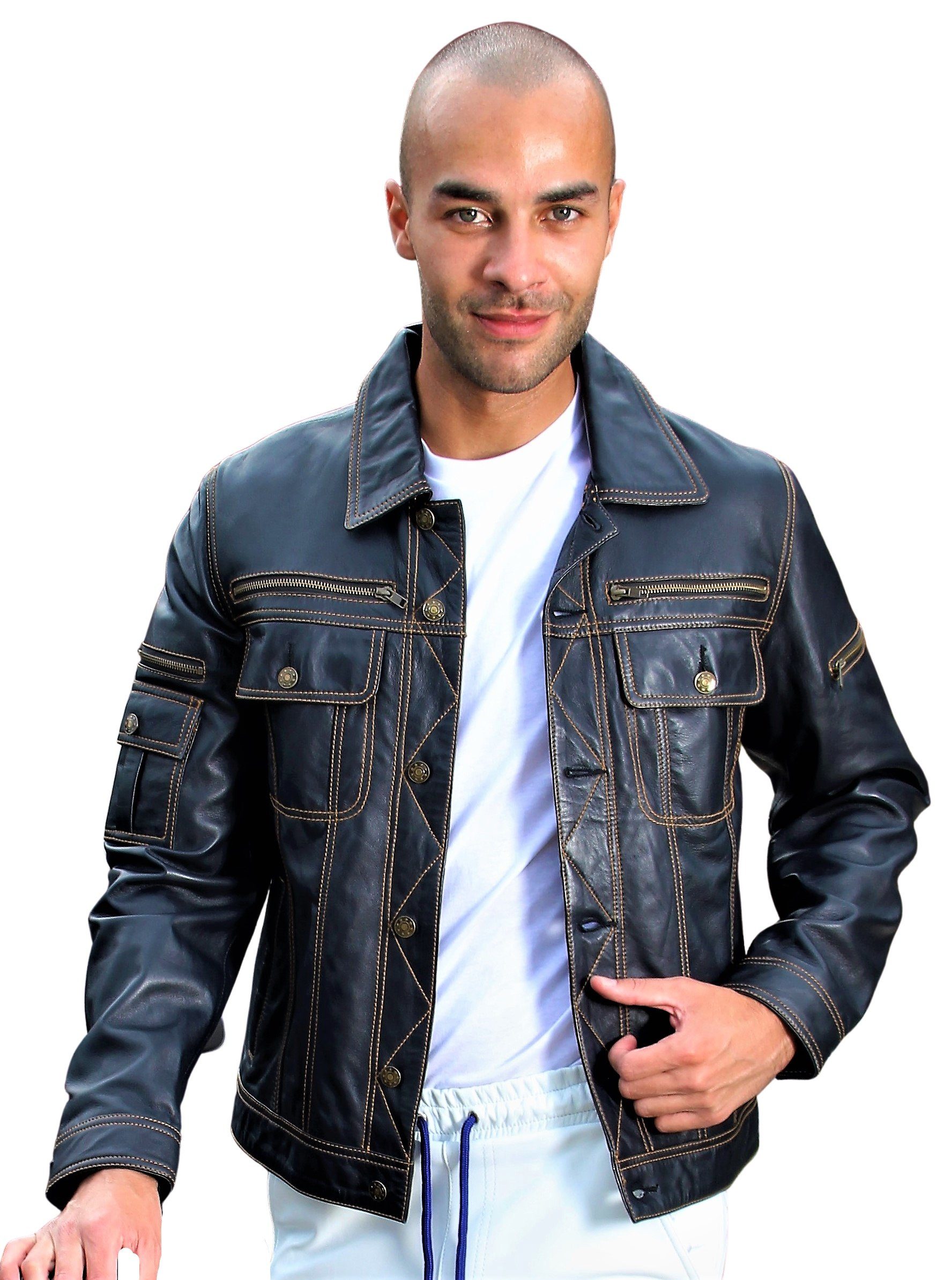 Be Noble Lederjacke Denver Jeansjacken Style, abgesetzte Nähte