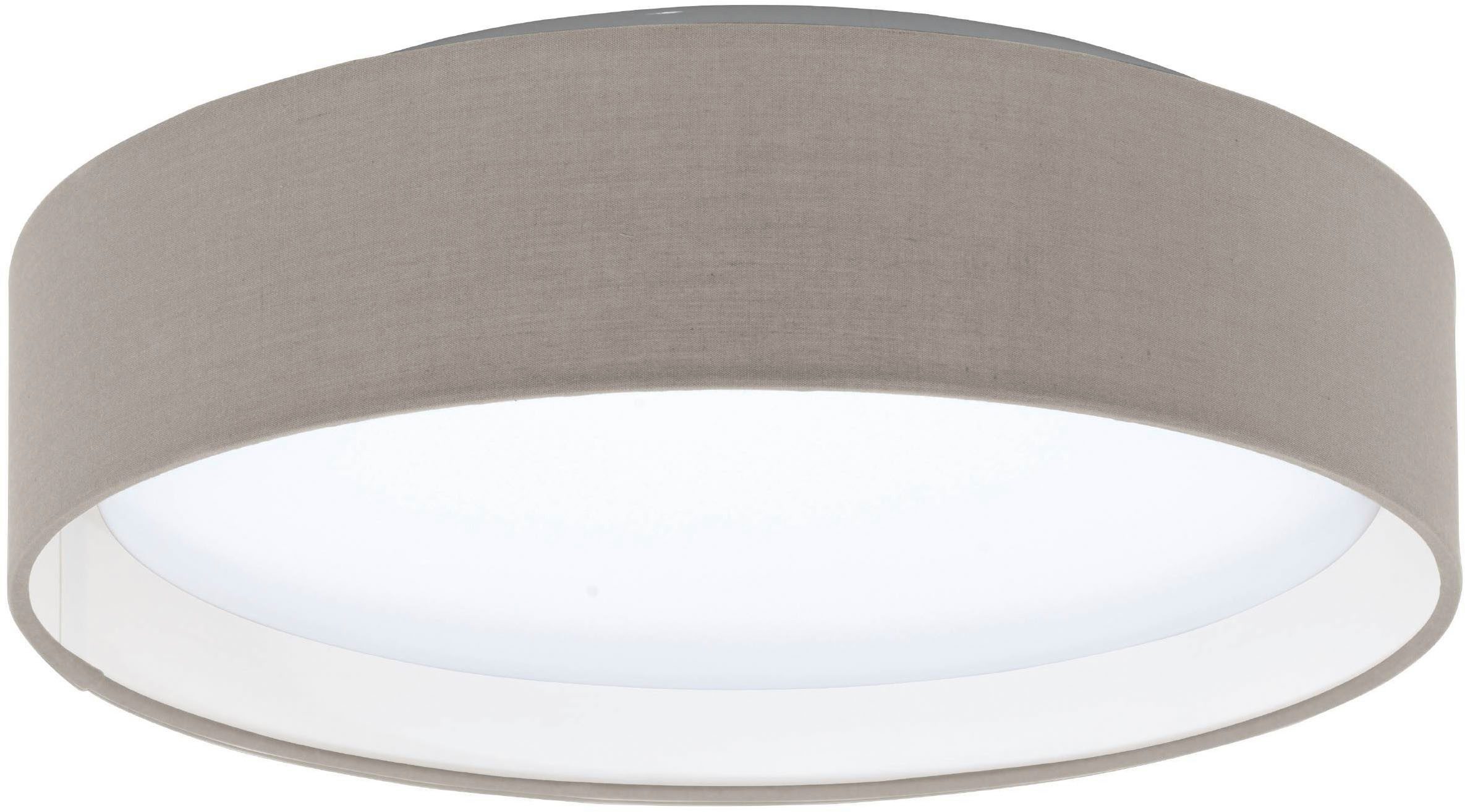 EGLO Deckenleuchte Pasteri Deckenlampe, Lampe Decke, Esszimmerlampe, Kunststoff und Stoff, LED fest integriert, Warmweiß, Textil Deckenleuchte, Wohnzimmerlampe, Farbe: Taupe, weiß, Ø: 32 cm