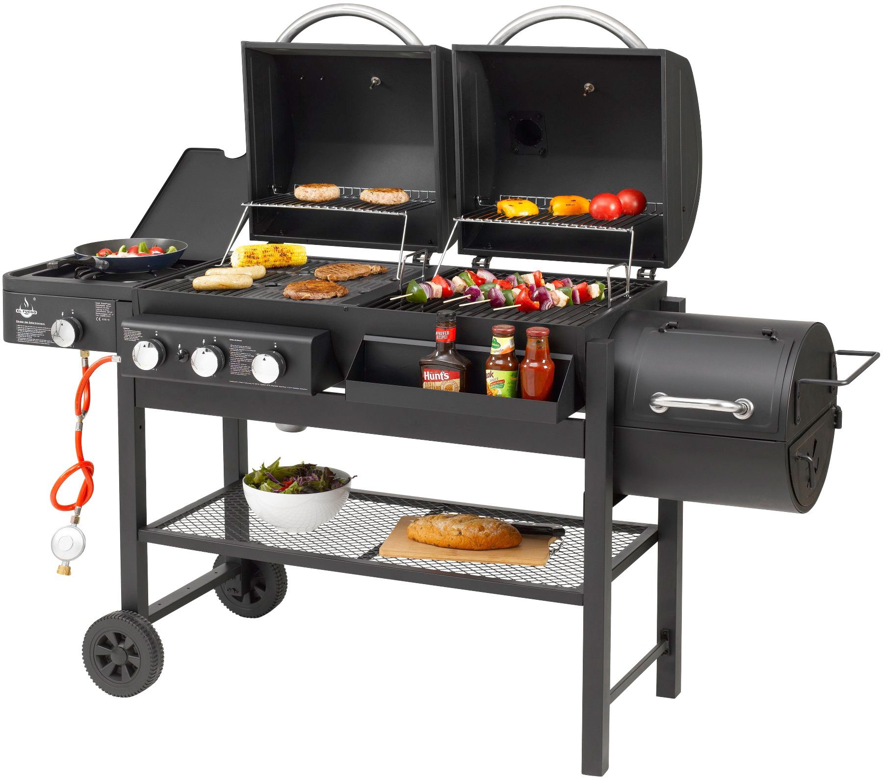 Gasgrill und 173,5x60x117,5 Holzkohlekombination, El Fuego cm BxTxH: Gas- Sierra,