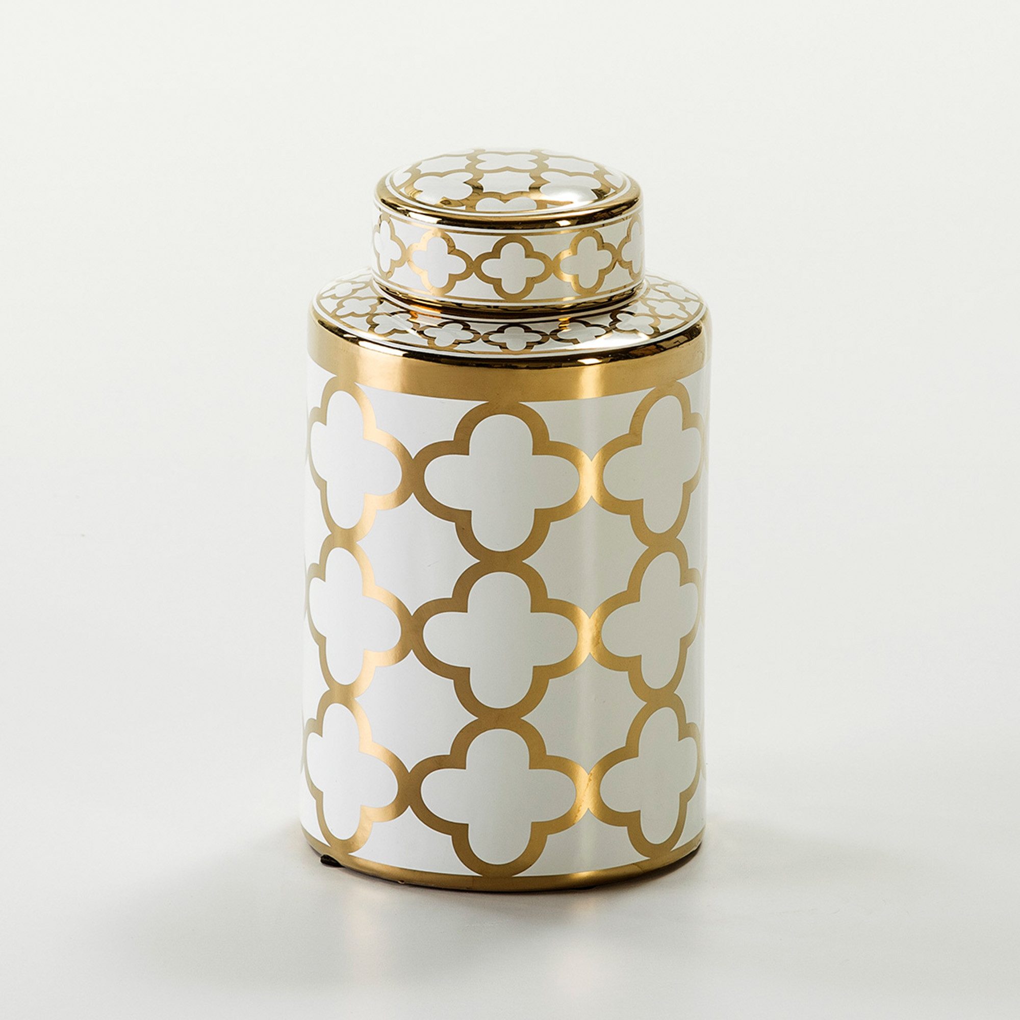 Dekovase Deckelvase gold Keramik geometrisch gemustert Ingwertopf