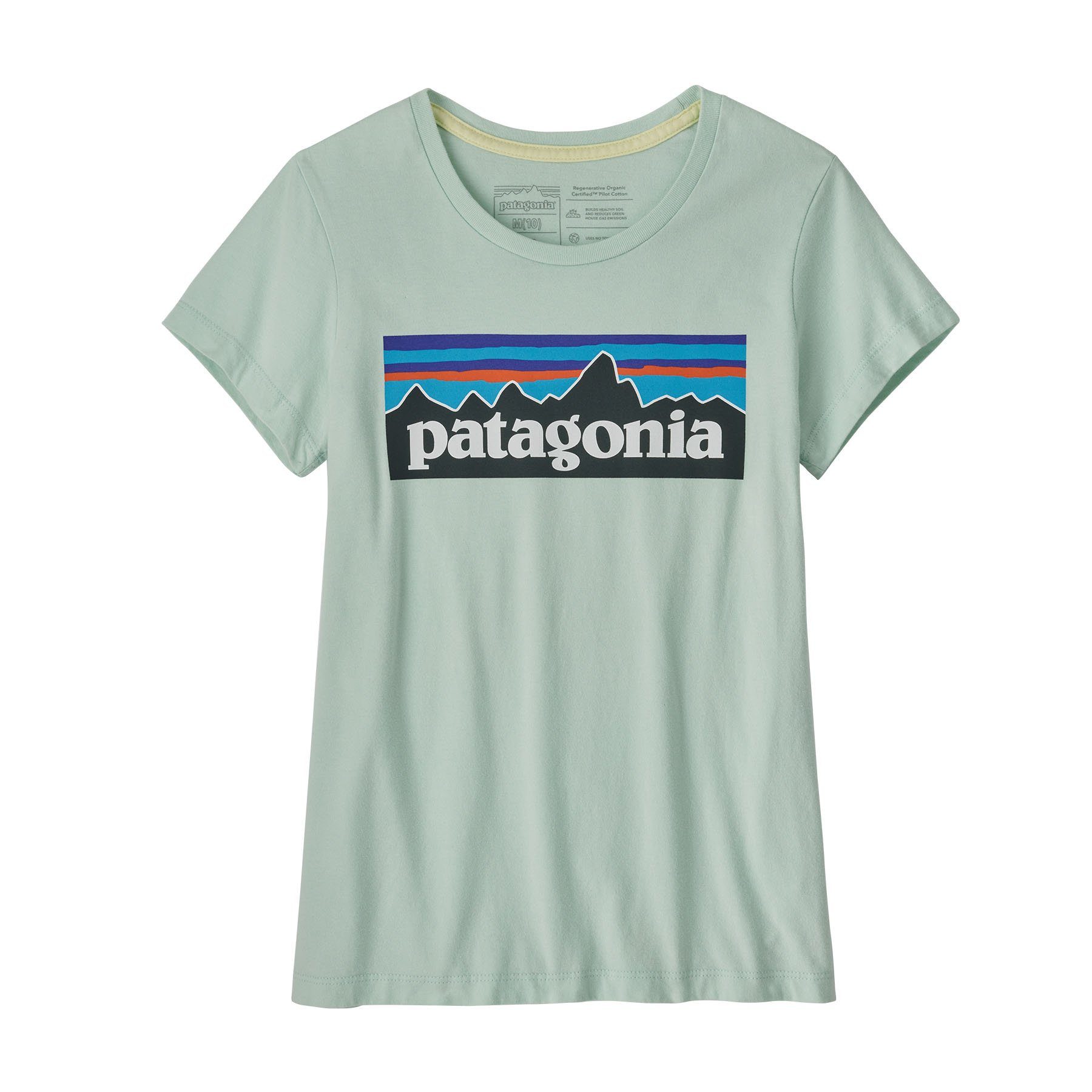 Patagonia T-Shirt Patagonia Mädchen T-Shirt Regenerative Organic Certified Cotton P-6 Logo Mini lite distilled green