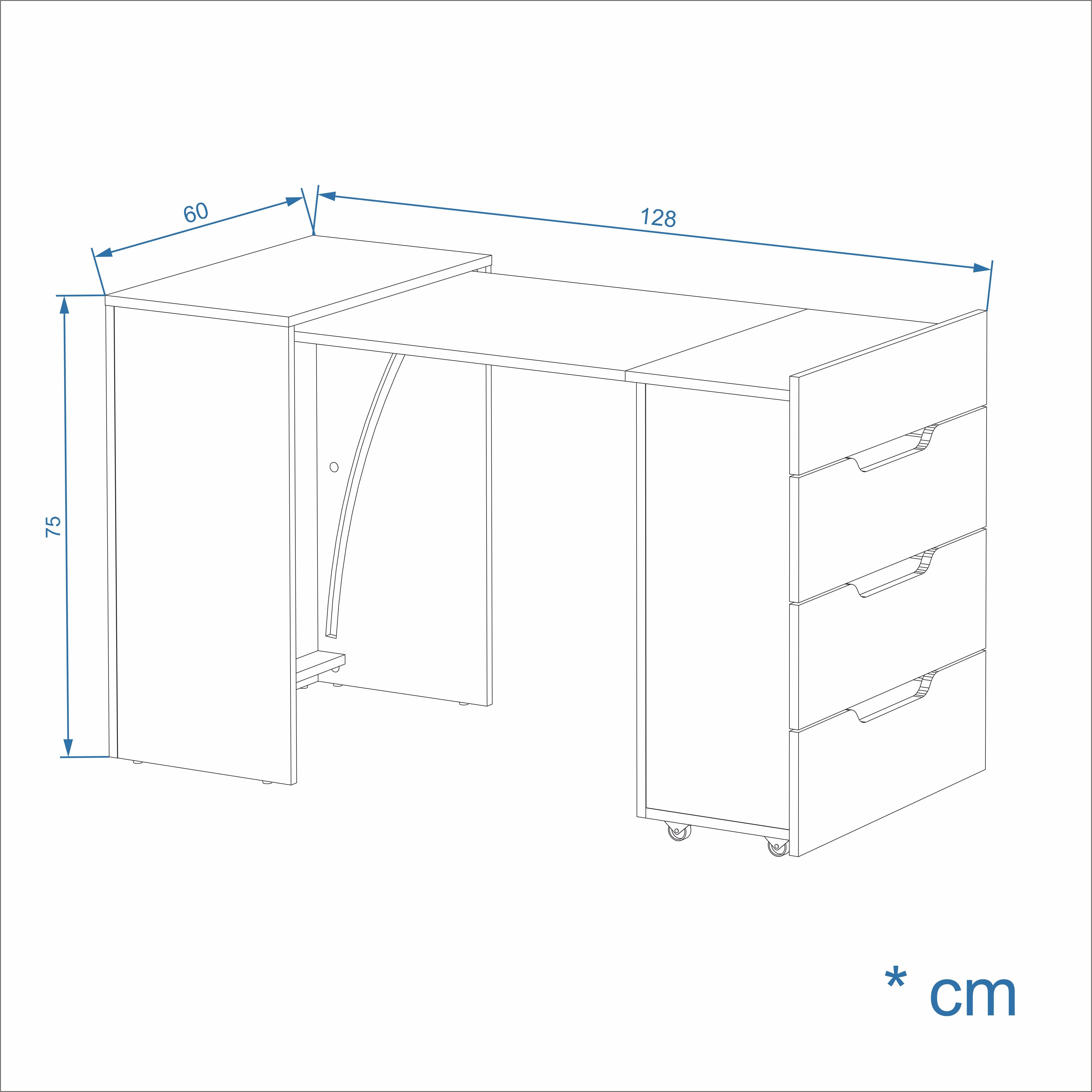 KOMTO Schreibtisch KOMTO Schreibtisch mit Stauraum – PC Tisch, Tisch FOLDY 128x60x75 cm – Bild 4 von 5
