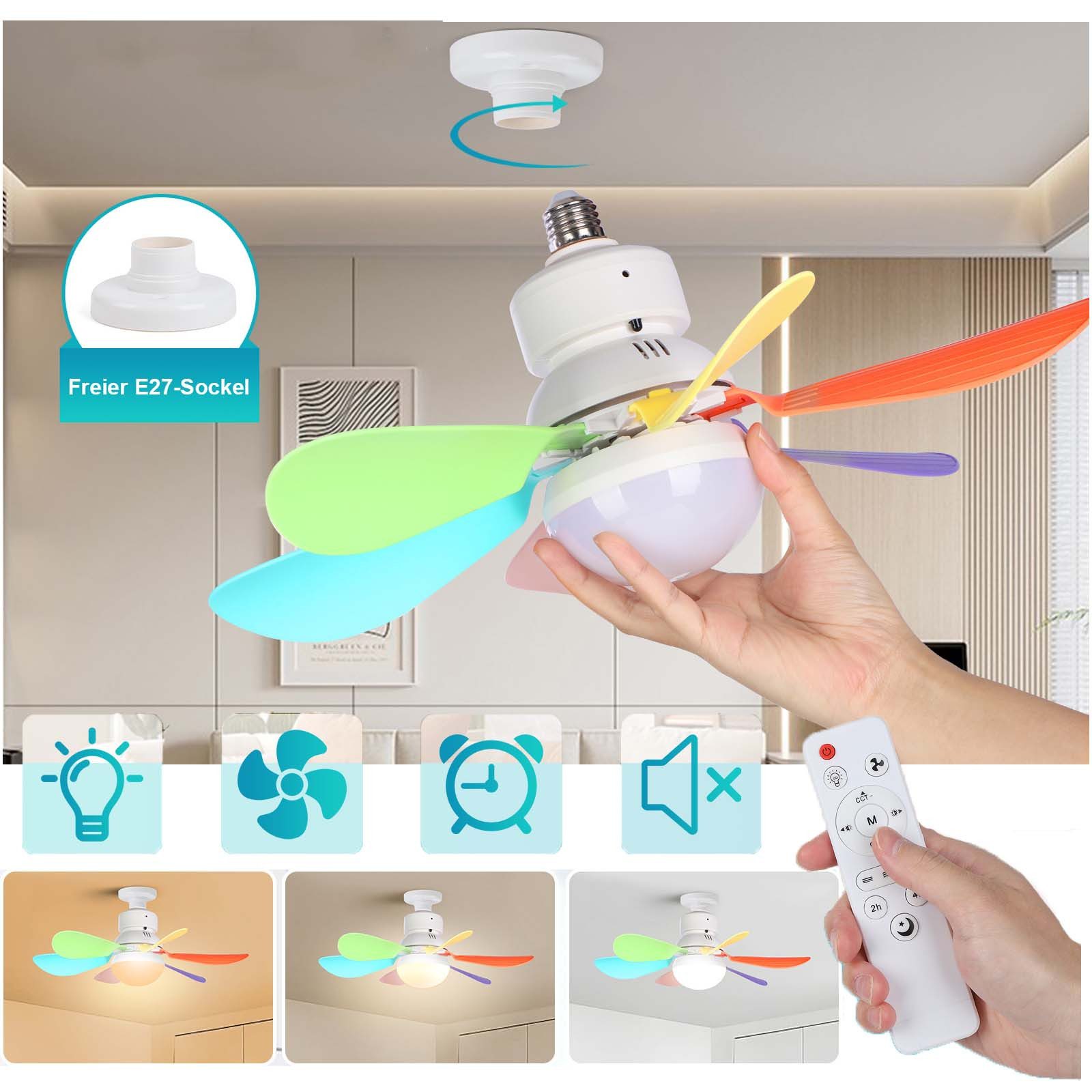 MUPOO Deckenventilator E27 Ventilator mit LED-Glühbirne günstig online kaufen