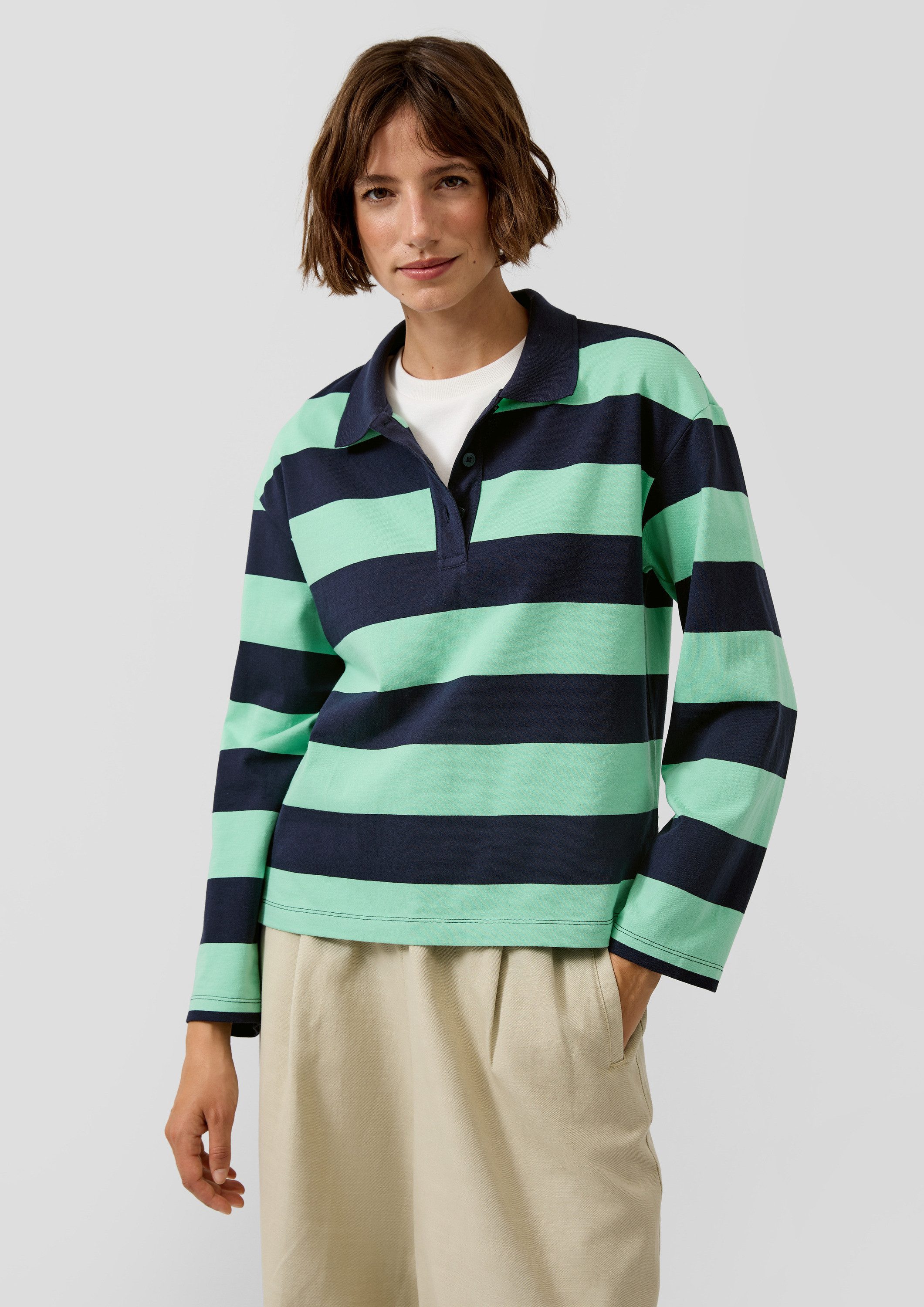 s.Oliver Sweatshirt Sweatshirt Gestreiftes Sweatshirt mit Polokragen