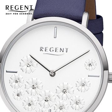 Regent Quarzuhr Regent Damen Uhr BA-590 Leder Armbanduhr, Damen Armbanduhr rund, mittel (ca. 36mm), Lederarmband