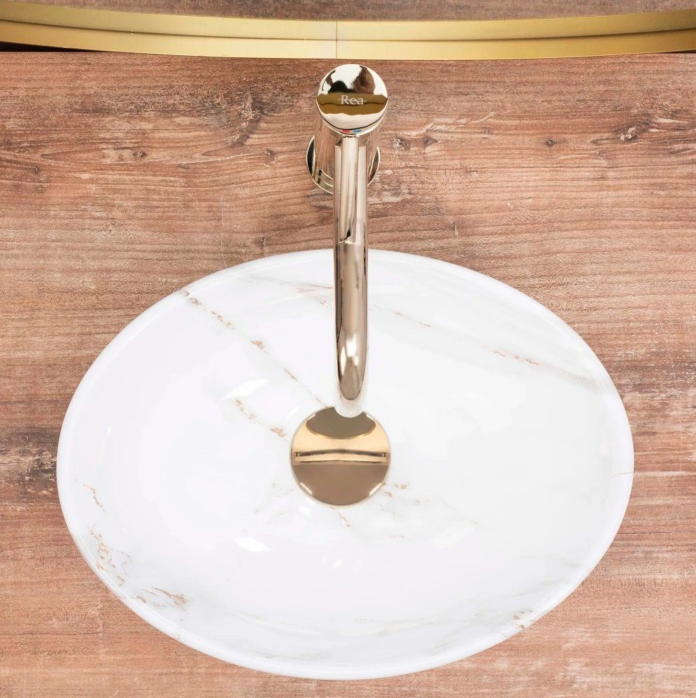 wohnwerk.idee Aufsatzwaschbecken Waschbecken Marmor Optik Gäste WC / Gäste Bad Sofia Mini 35x26cm