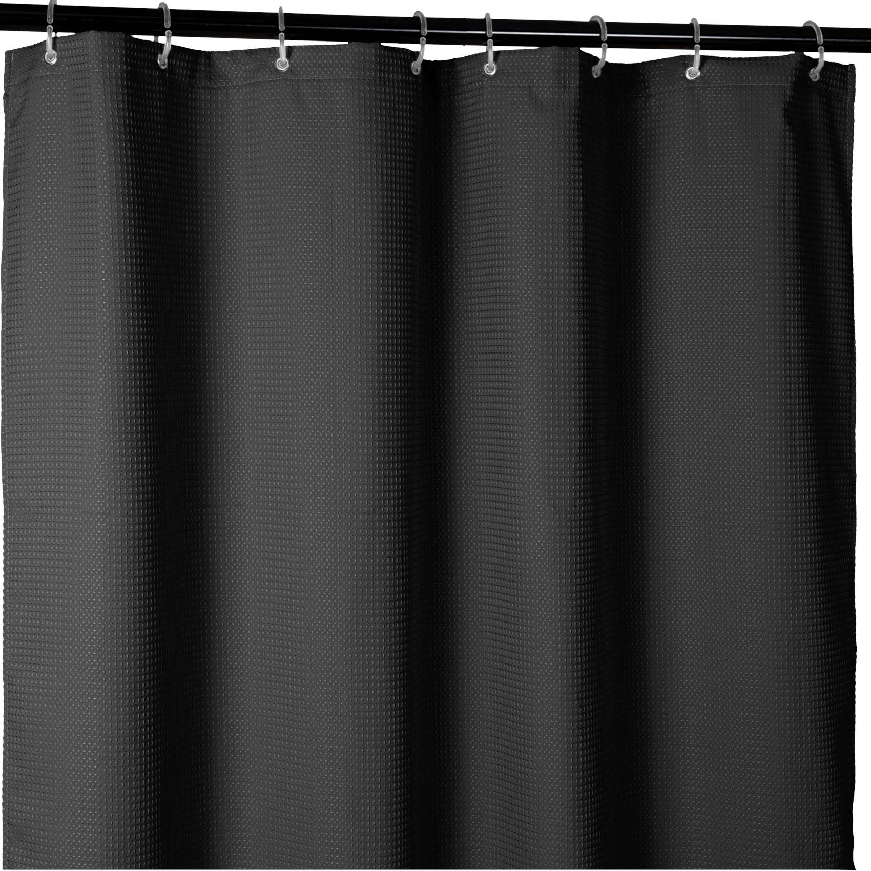 ANRO Duschvorhang WAFFEL Anti-Schimmel Waffel Hochwertig Badezimmervorhang Wasserperlend Breite 120 cm (Packung, 1-tlg., Duschvorhang inkl. Aufhängeringe), robuster Vorhang Stangenaufhängung 120x200cm Spa Design Anthrazit