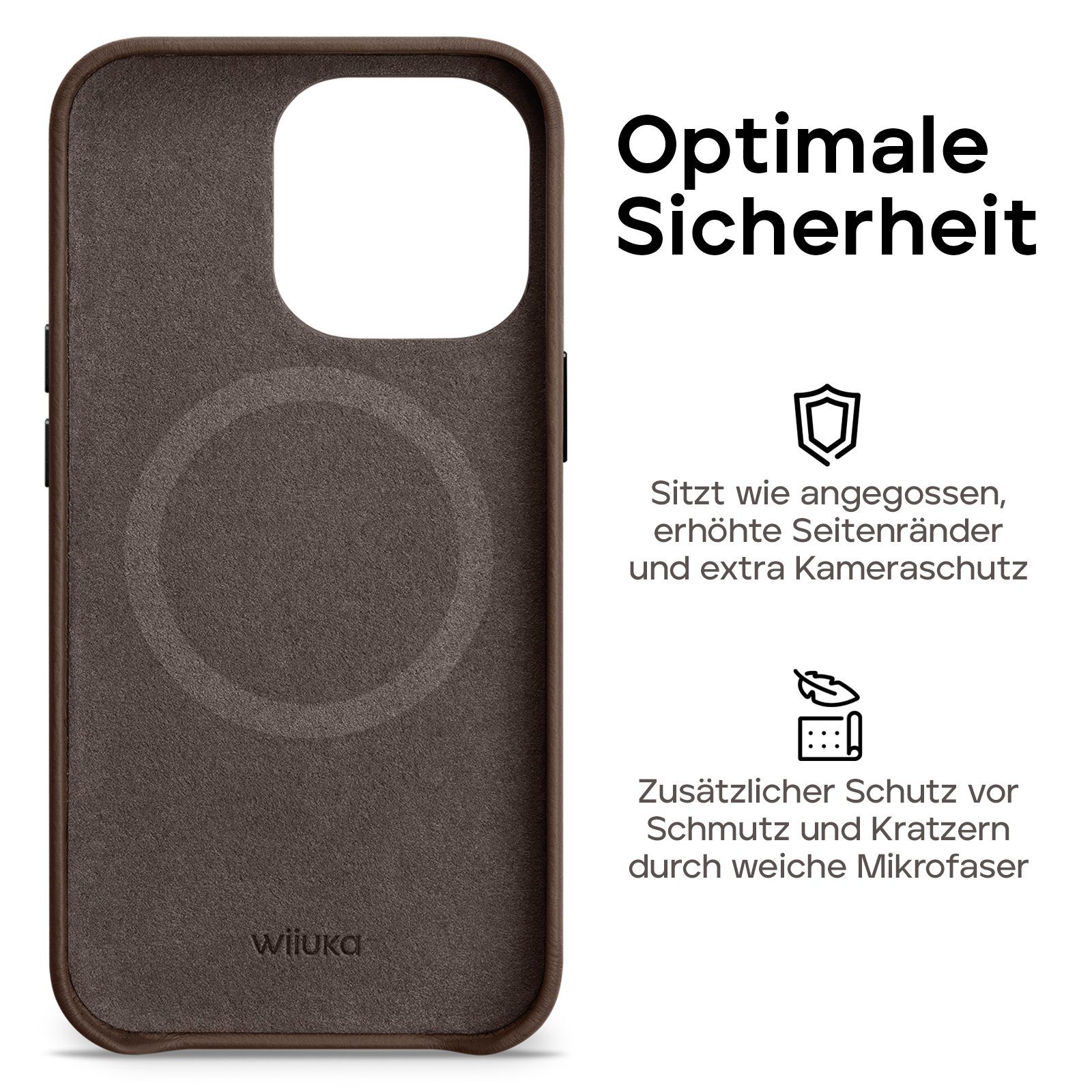 wiiuka Smartphone-Hülle Hülle für iPhone 15 Pro Max Lederhülle Leder Case Handyhülle, Handgefertigt - Deutsches Leder, Premium Case