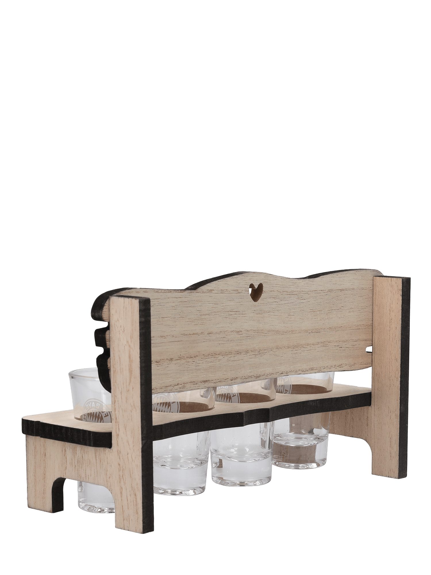 FC Bayern München Gläser-Set FC Bayern München I Schnapsbank 4er-Set Oktoberfest™ I Mehrfarbig, Glas, Holz – Bild 3 von 5