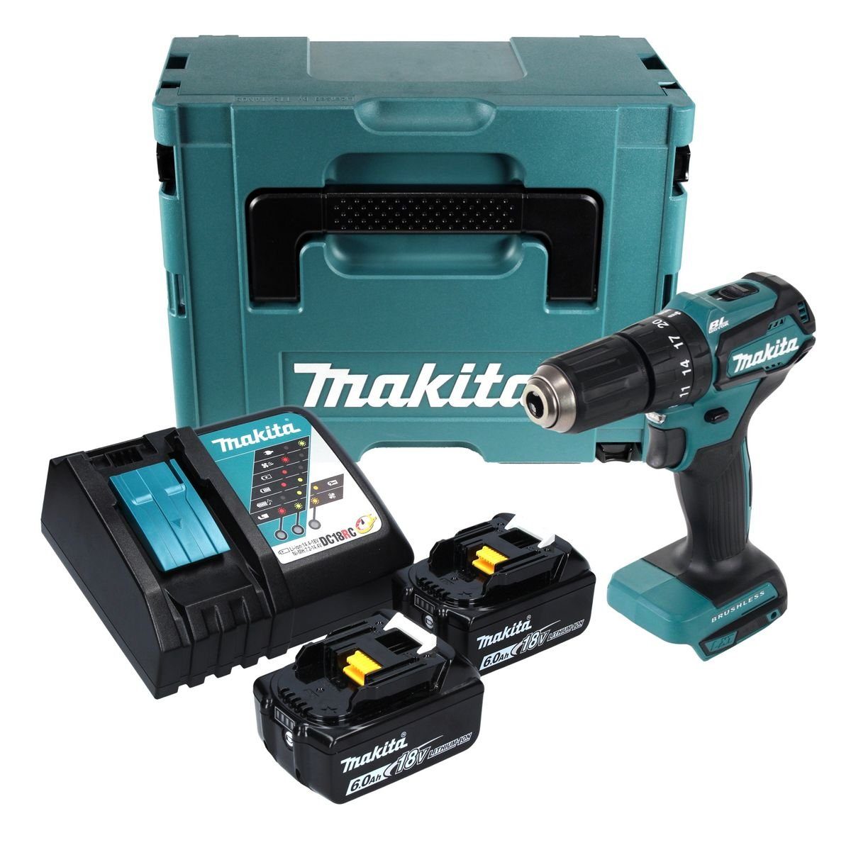 Thumbnail - Makita Schlagbohrmaschine DHP 483 RGJ Akku Schlagbohrschrauber 18 V 40 Nm + 2x Akku 6,0 Ah + La