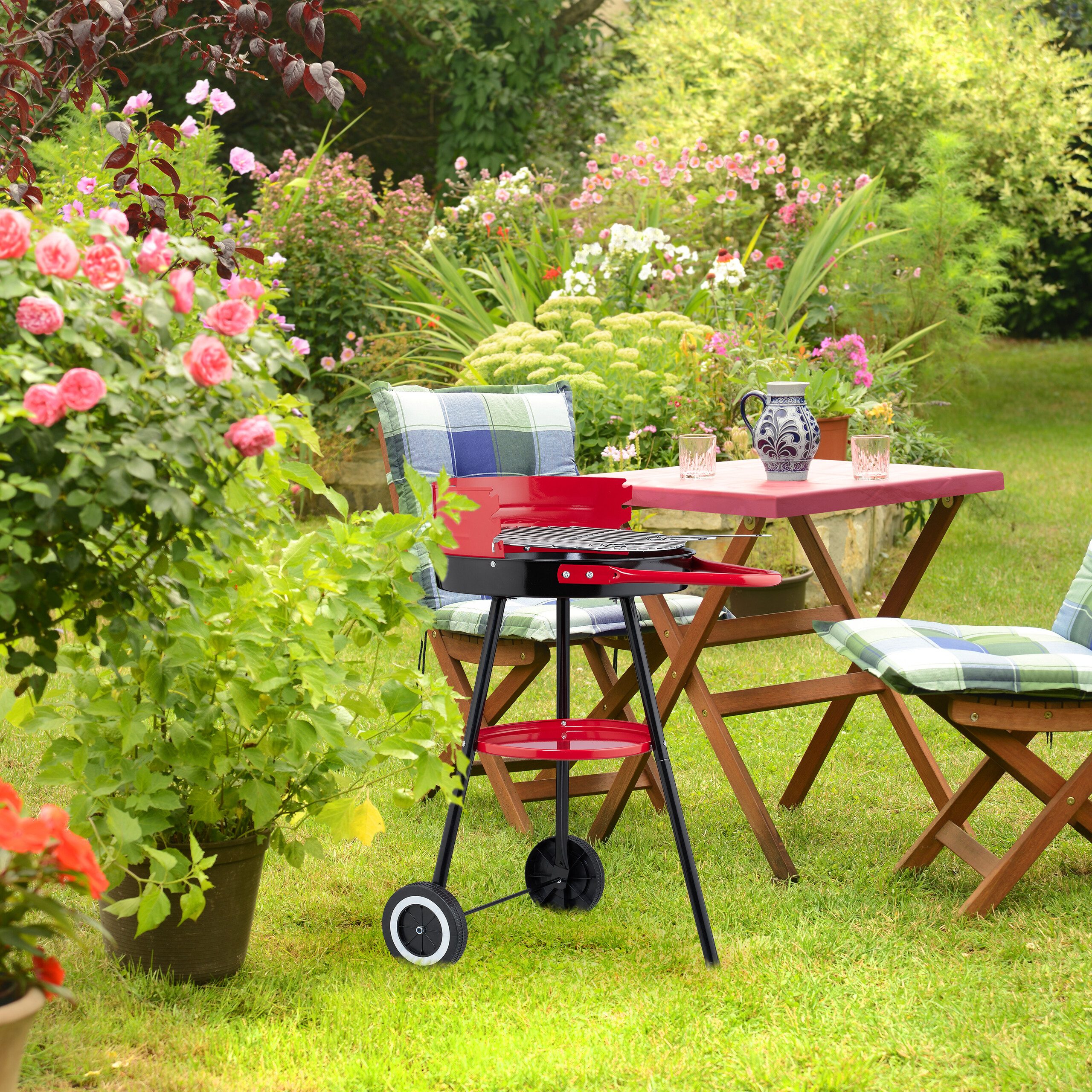 relaxdays Holzkohlegrill 42 cm mit Rolle