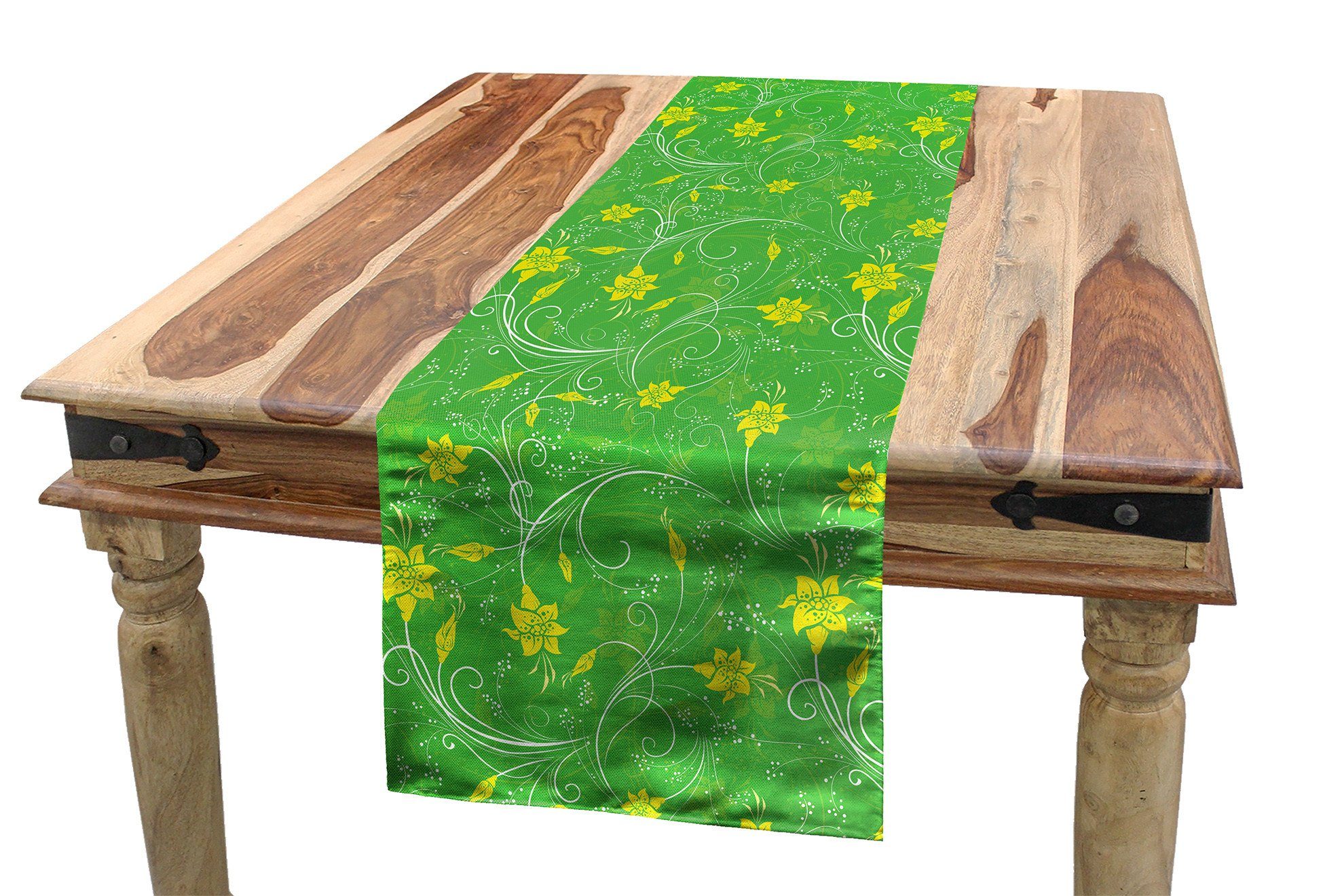 Abakuhaus Tischläufer Esszimmer Küche Tischläufer, Linien Dekorativer Blossom Blume Rechteckiger mit Verwirbelt