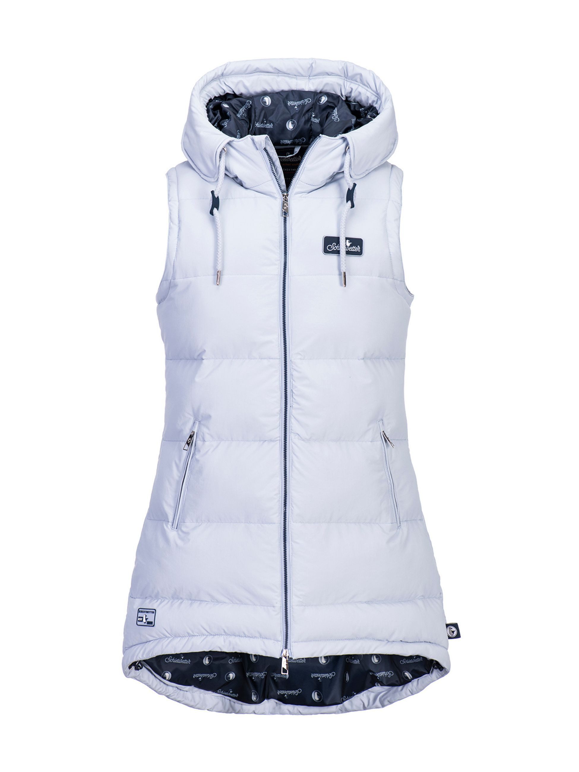 Lang Damen Steppweste Lang Weiss Lange Stepp-Weste Mit Kapuze