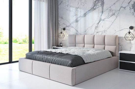 A&J MöbelLand GmbH Polsterbett CARLOS mit Matratze und Bettkasten 90x200 cm Beige