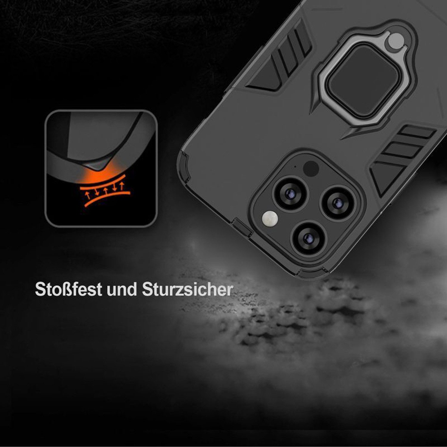 betterfon Handyhülle für Apple iphone 14 Outdoor Panzerhülle mit Slide-Kameraschutz, Mit Ringhalterung, Kamera-Schutz, Magnetplatte & 3-Schicht-Schutz