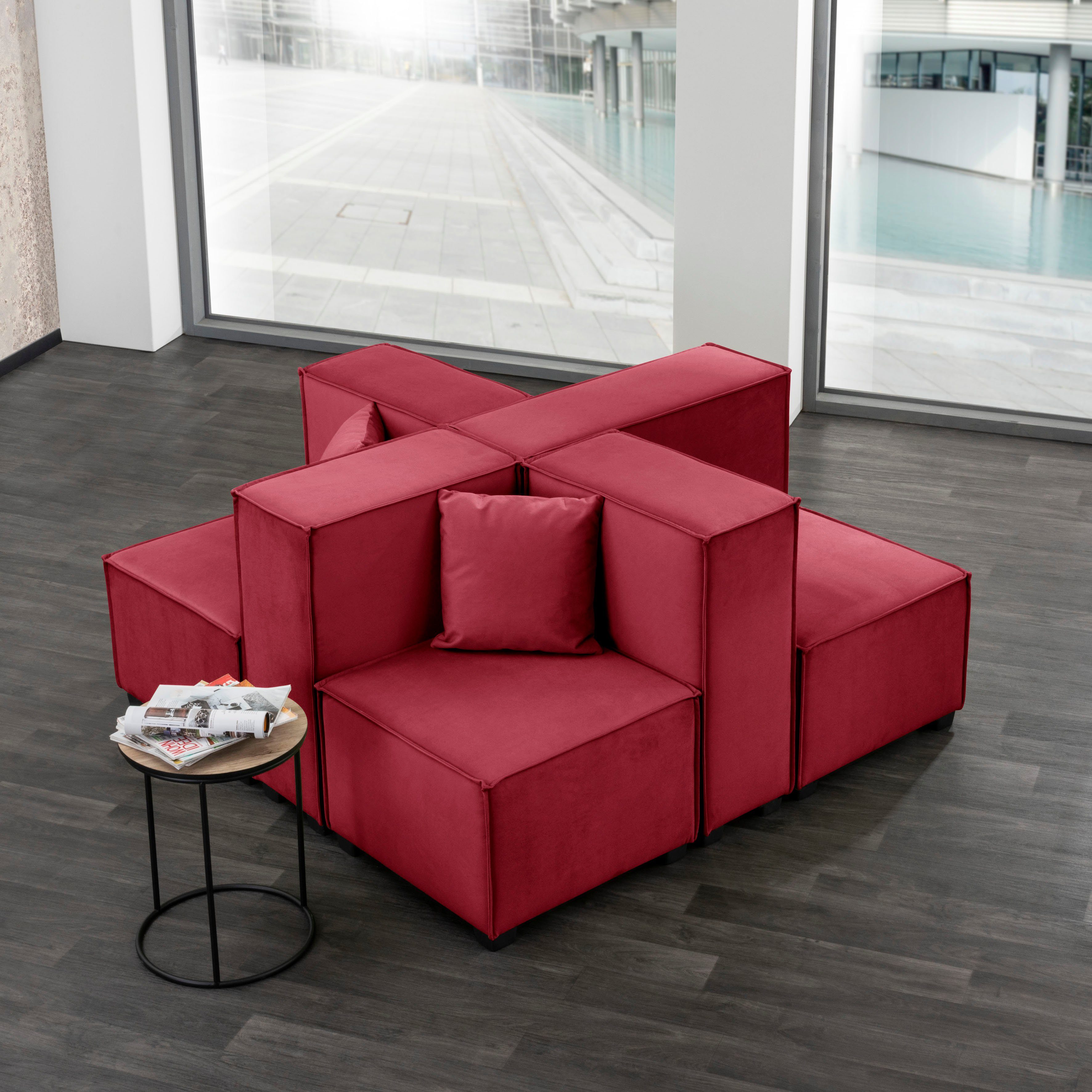 Max Winzer® Wohnlandschaft MOVE, Set, Sofa-Set 05 aus 8 Sitz-Elementen, inklusive 2 Zierkissen, kombinierbar rot