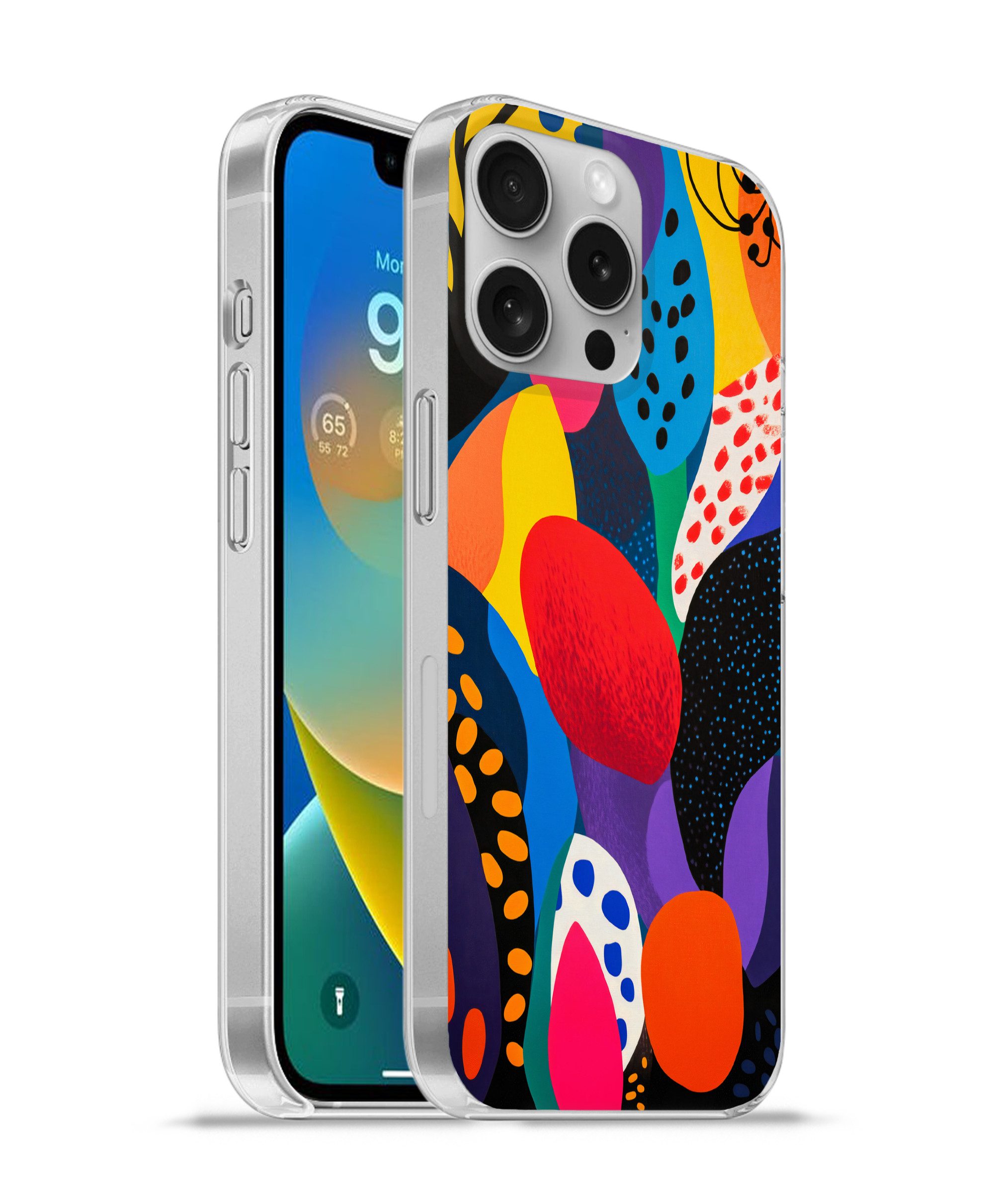 MuchoWow Handyhülle für Apple iPhone 16 Pro Blumen - Blätter - Abstrakt - Rot, Smartphone-Bumper, Print, Handy Schutzhülle Dünn