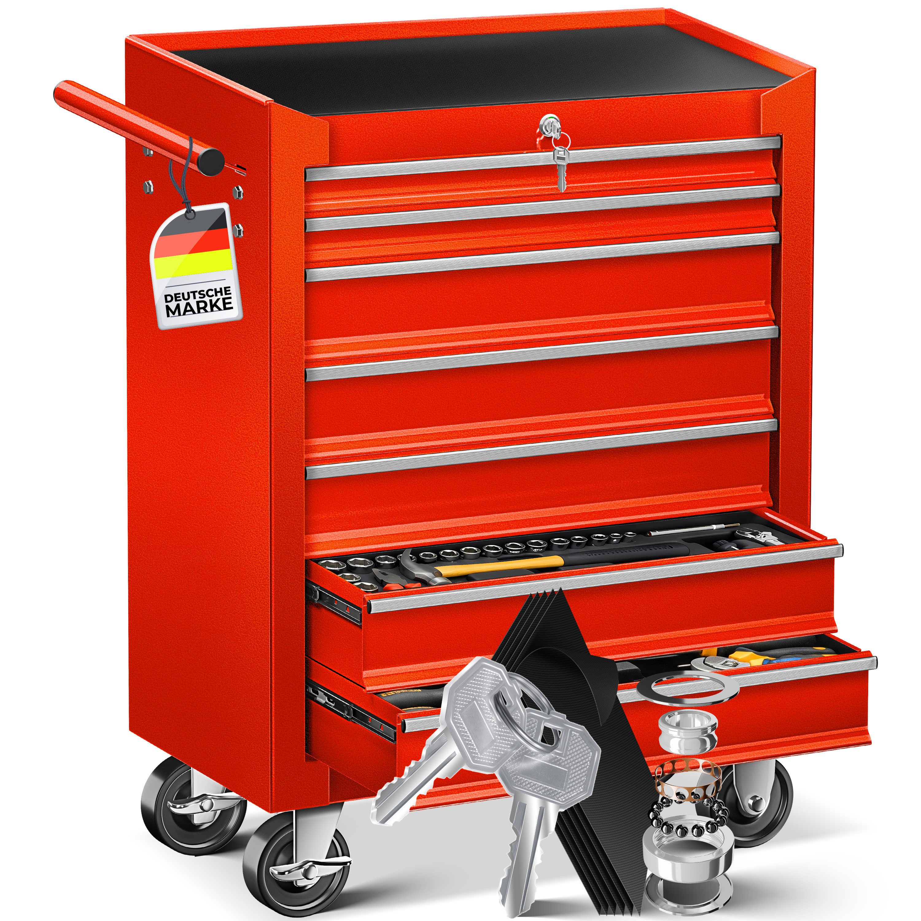 MASKO Werkstattwagen, 7 Fächer Rot, Werkzeugwagen Rollwagen Werkzeugkiste F günstig online kaufen