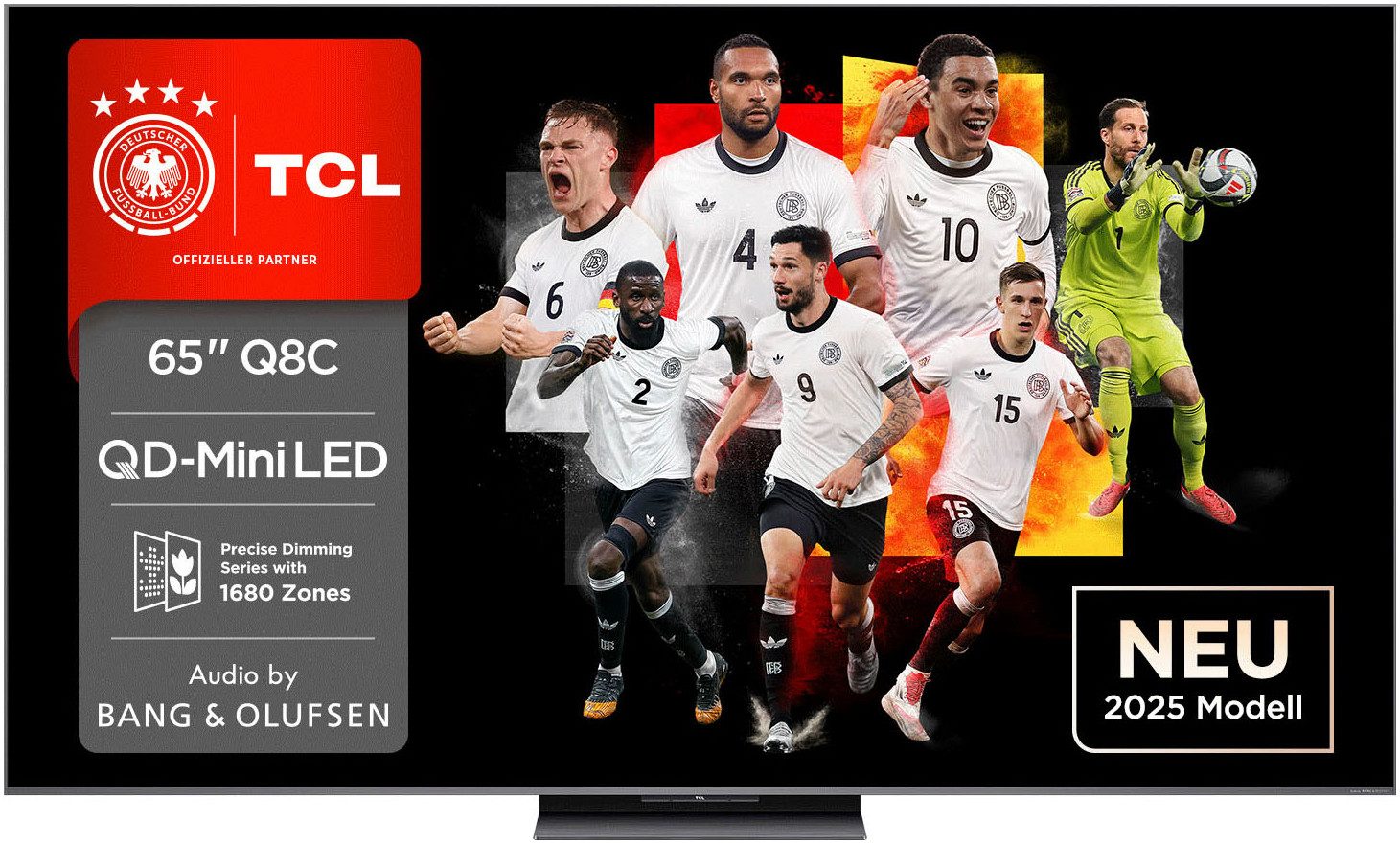 TCL 65Q8CX7 Mini-LED-Fernseher (164 cm/65 Zoll, 4K Ultra HD, Google TV, Smart-TV, Audio von Bang & Olufsen, Smart TV, Apple TV, 144Hz, 4K HDR, Multi-HDR)