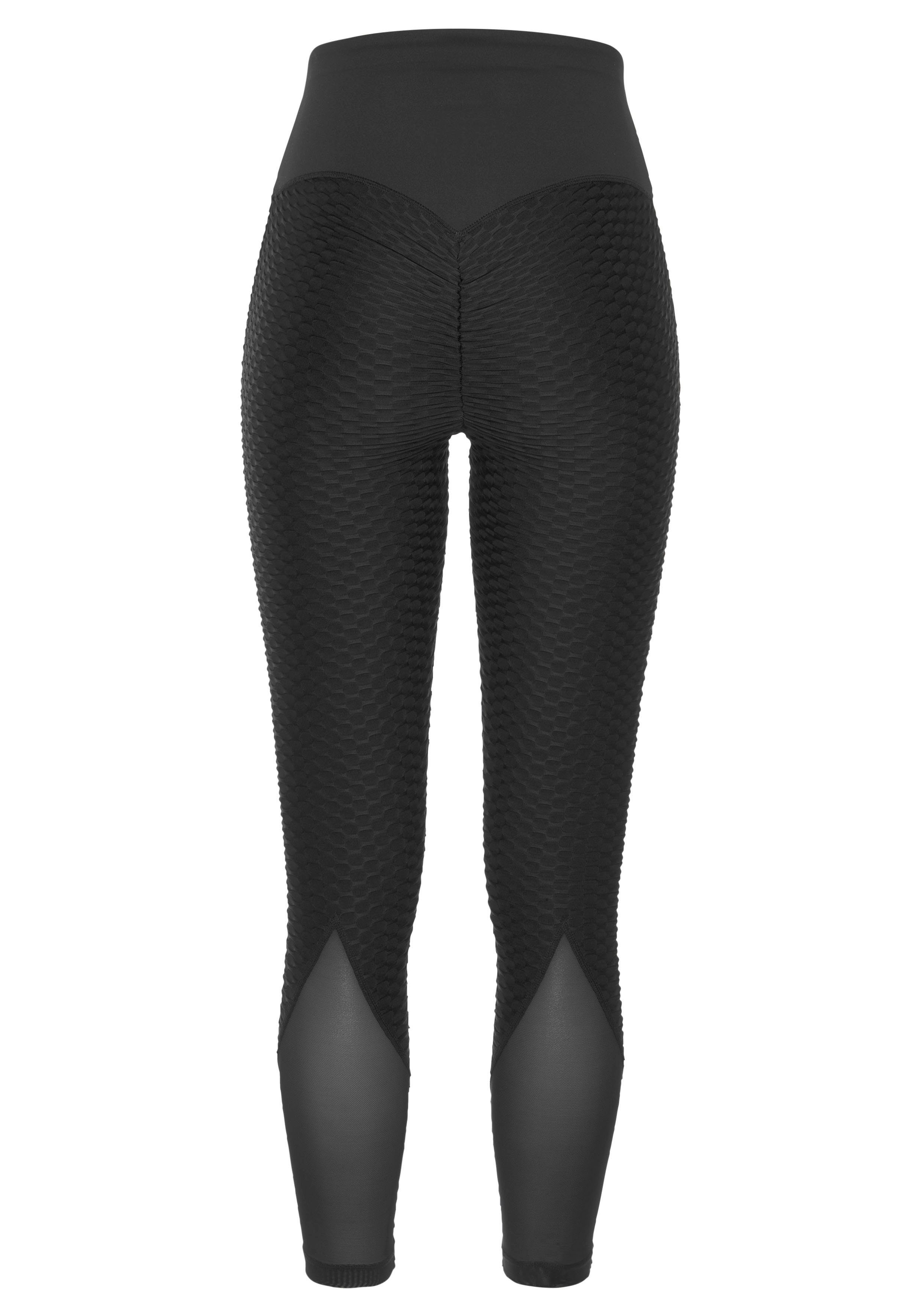 schwarz Funktionsleggings mit und Mesheinsatz vivance Wabendesign -Sportleggings active