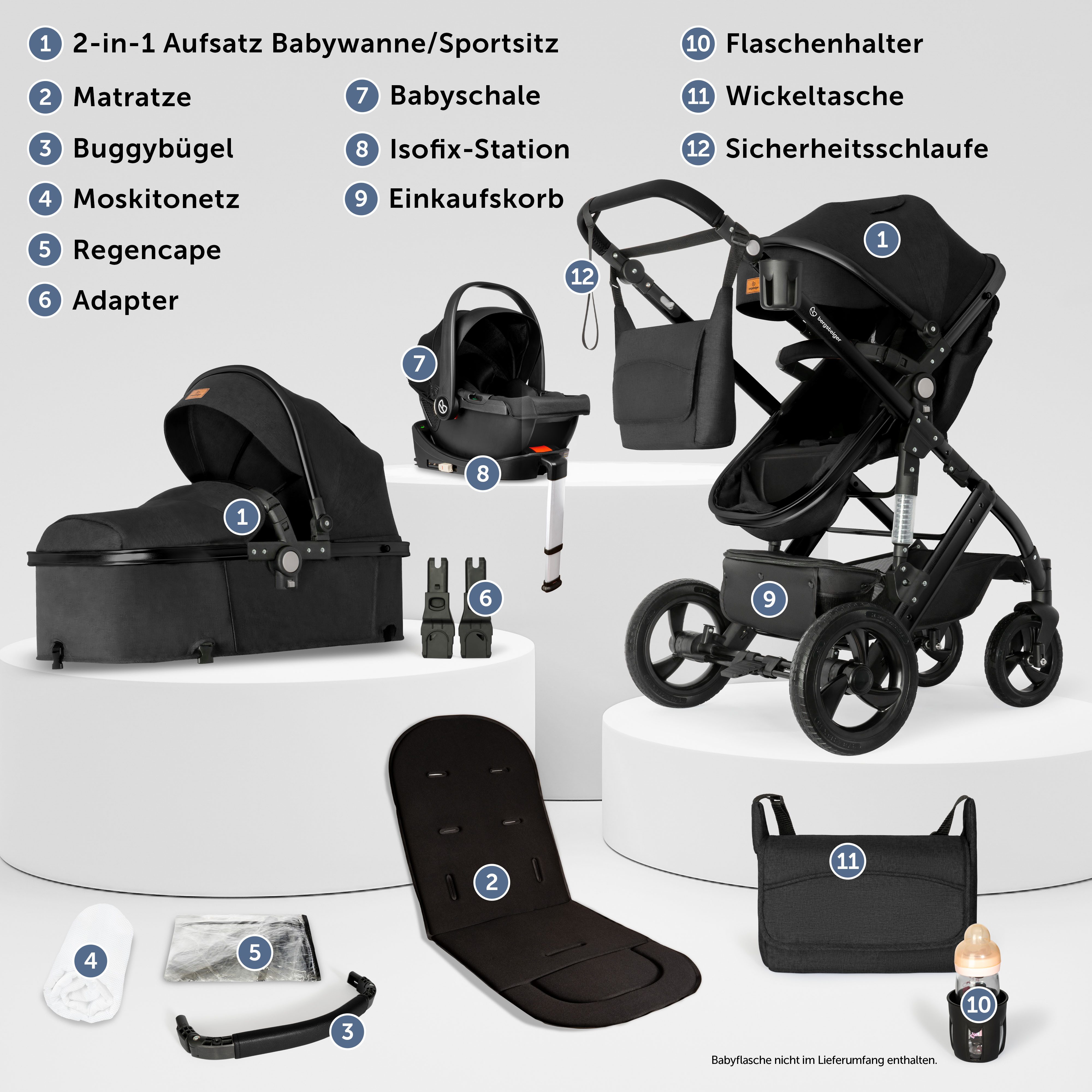bergsteiger Kombi-Kinderwagen Nizza 3 in 1 Kinderwagen, Auto-Babyschale & Isofix Station optional – Bild 3 von 5