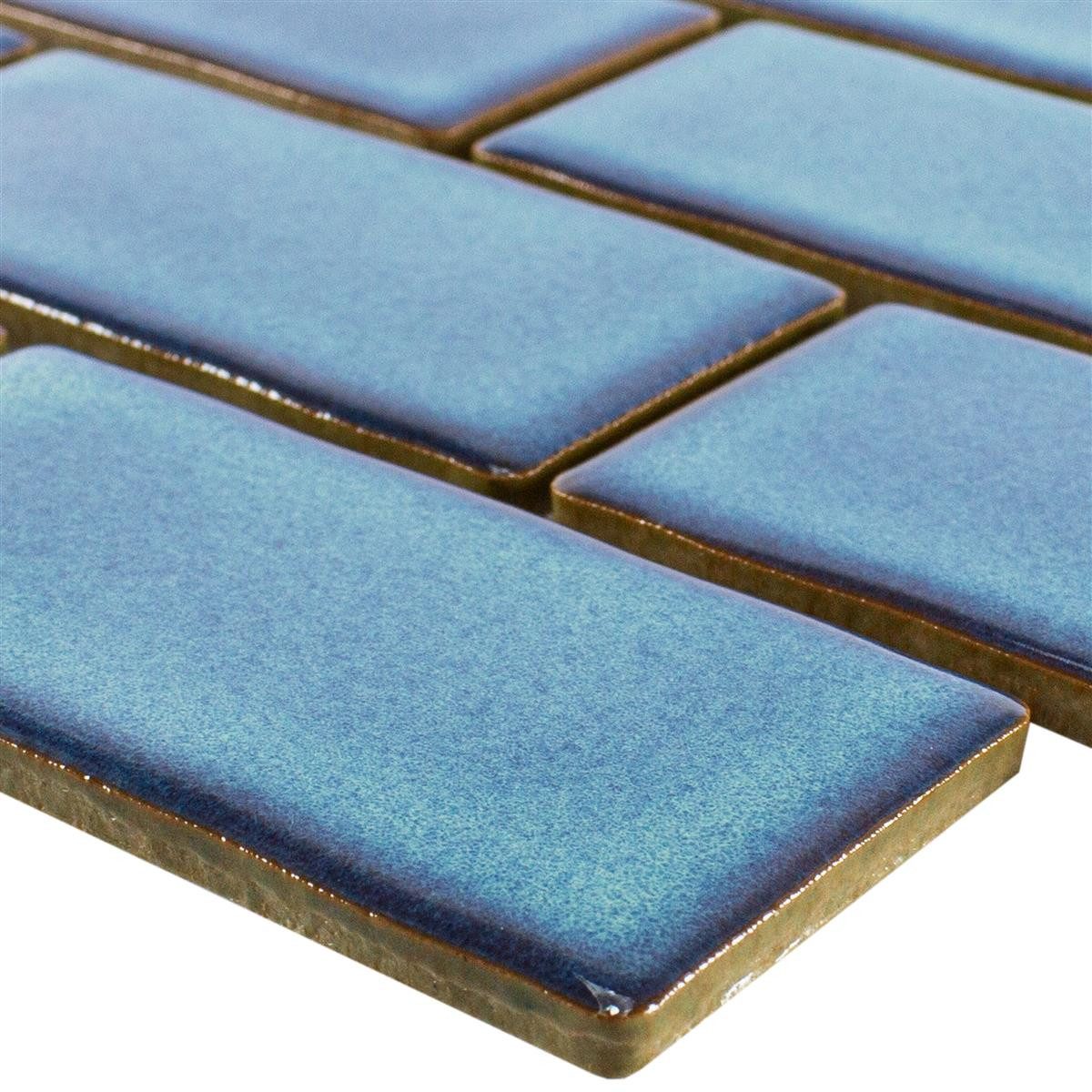 Mosafil Mosaikfliesen Keramik Mosaik Fliesen Florenz Handgemacht, Keramik 30.900x26.500, blau, 100% Handgeschnitten - Verlegefertig auf ein Netz geklebt -