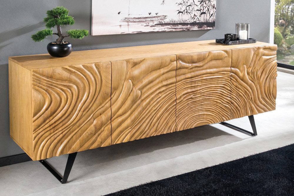 riess-ambiente Sideboard FLUID 175cm creme/schwarz - Mango-Massivholz, Metall, Kufengestell (Einzelartikel, 1 St), Kommode m. Front im 3D-Design - ideal f. Wohn- & Schlafzimmer od. Flur