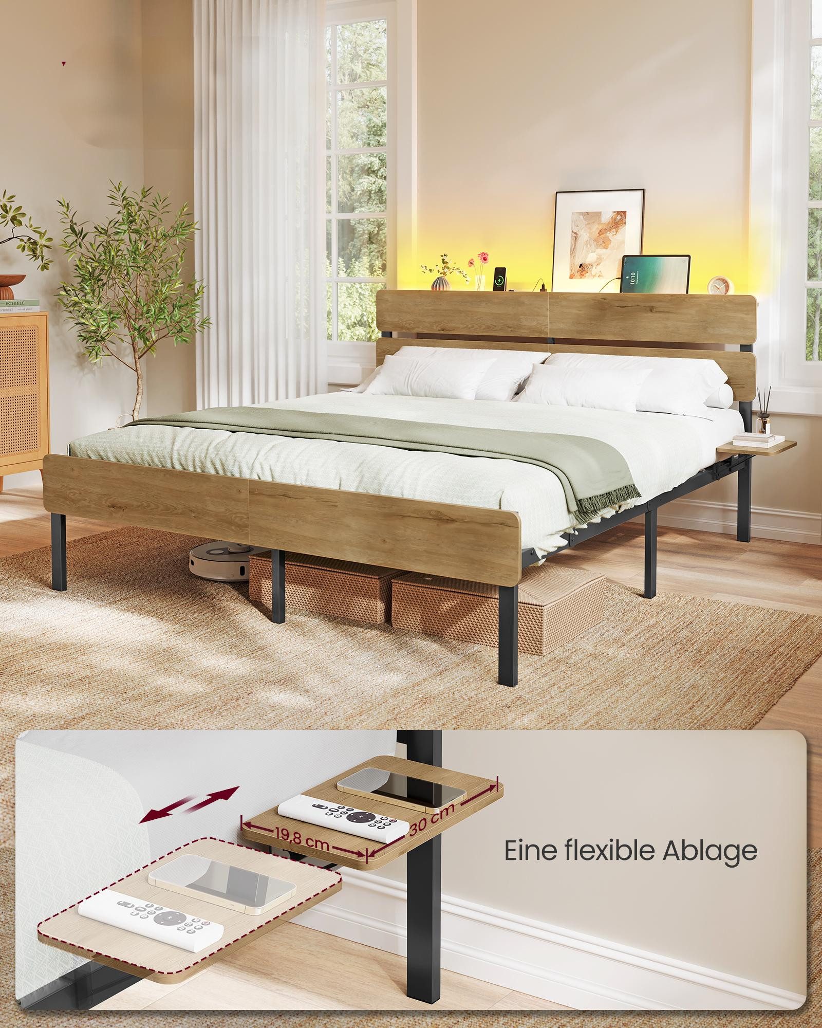 VASAGLE Bettgestell (160 x 200 cm, geräuscharm), Metallrahmen, LED-Beleucht günstig online kaufen