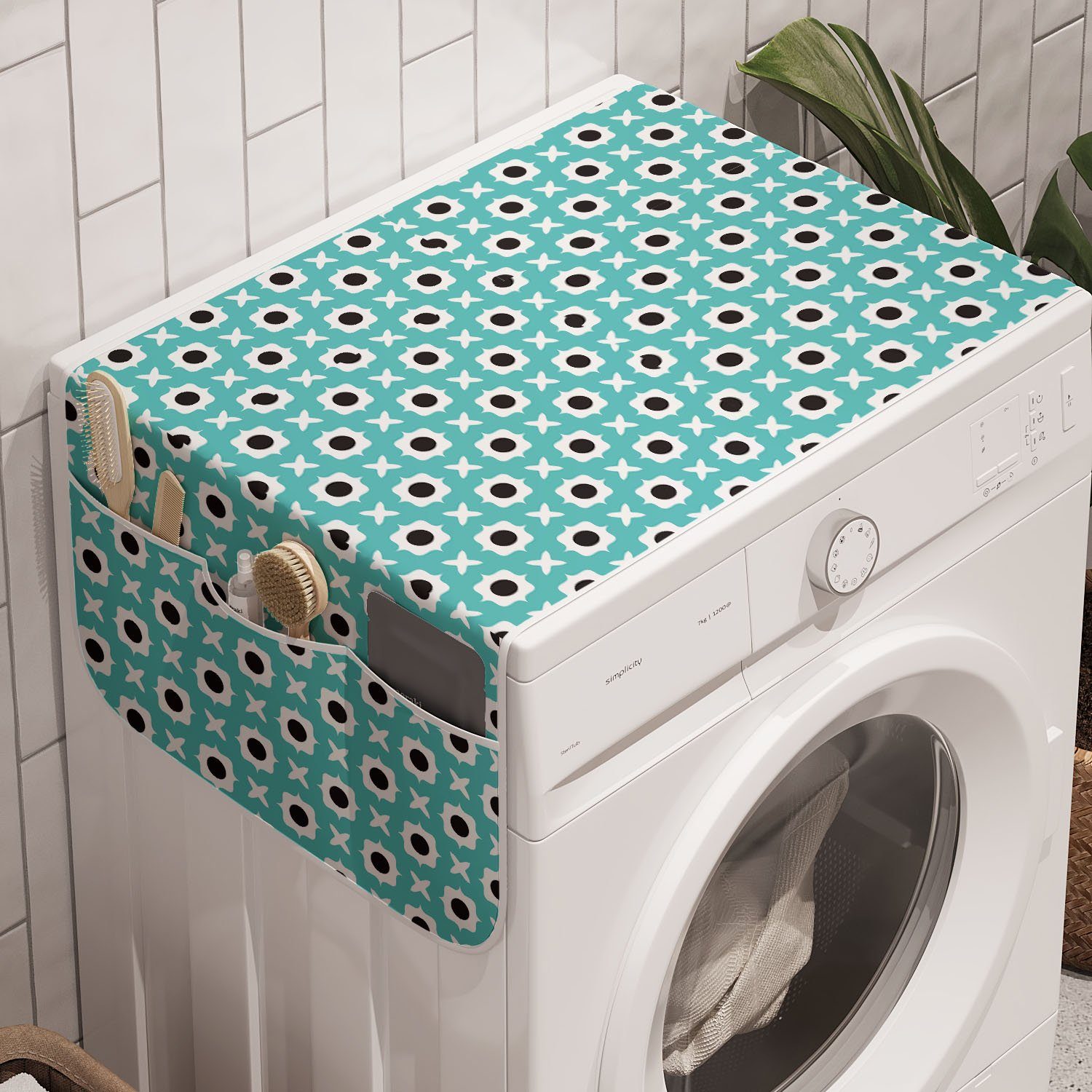 Dots Ornamente Badorganizer Retro Waschmaschine Abakuhaus und Trockner, für Abstrakte Anti-Rutsch-Stoffabdeckung