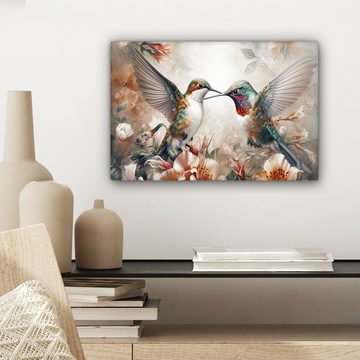 OneMillionCanvasses® Leinwandbild Kolibri - Vögel - Blumen - Natur, (1 St), Leinwand Bilder Klein, Wand Dekoration 30x20 cm