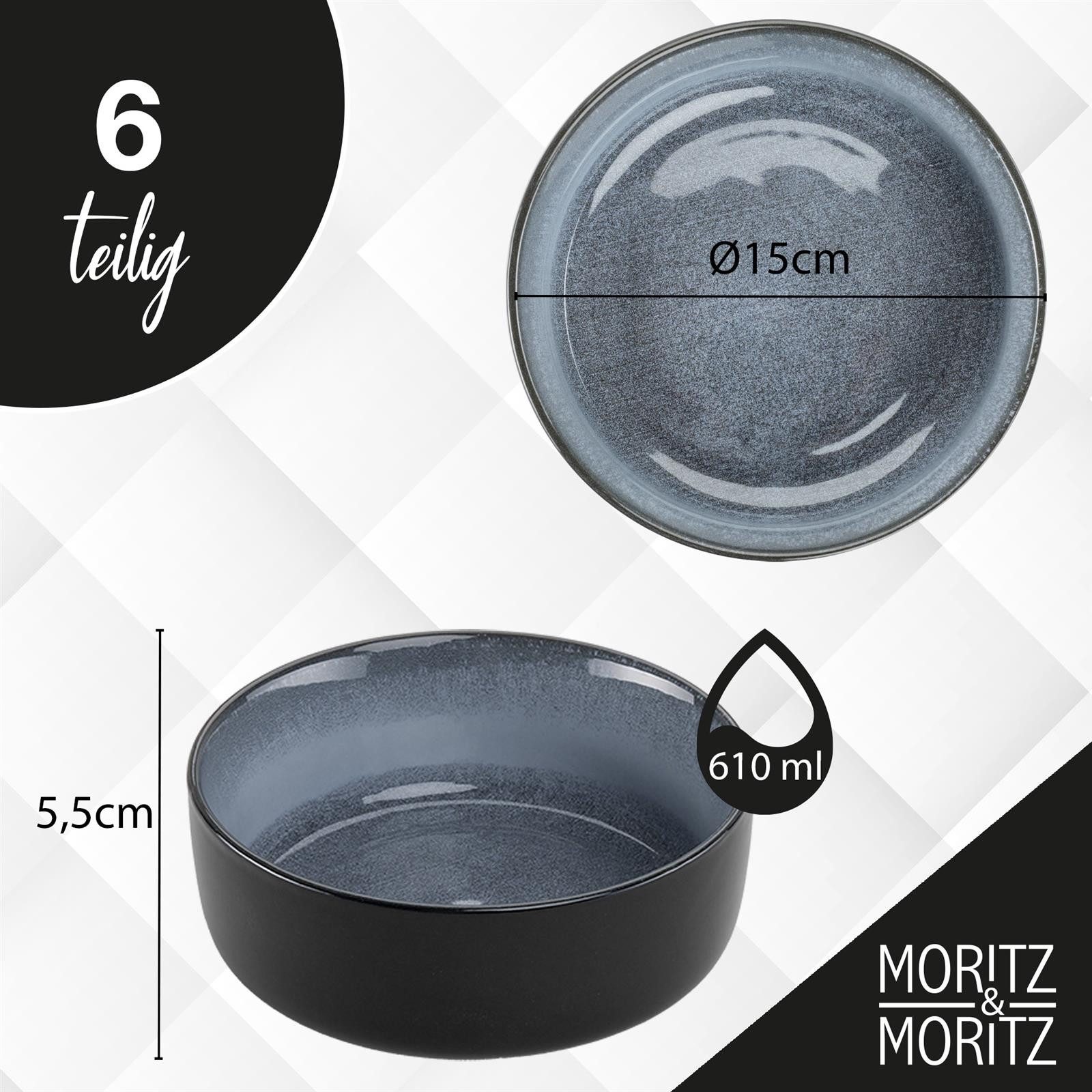 Moritz & Moritz Dessertschale VIDA Müslibowl Blau, Porzellan, (Set, 6-tlg), Schalen Set für 6 Personen