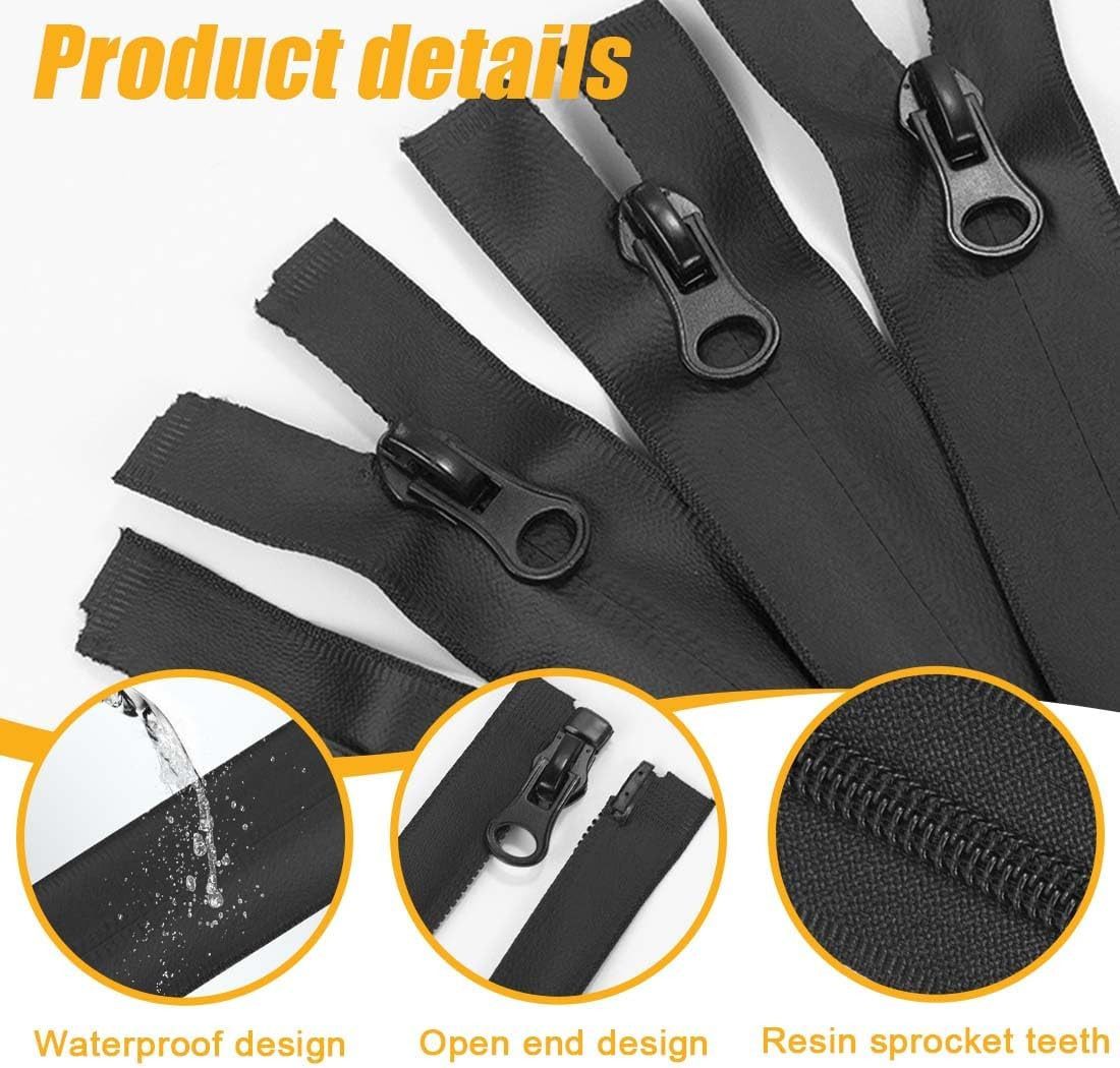 FELIXLEO 70 cm Wasserdichter Reißverschluss (2x Schwarz) Reißverschlussstiefel