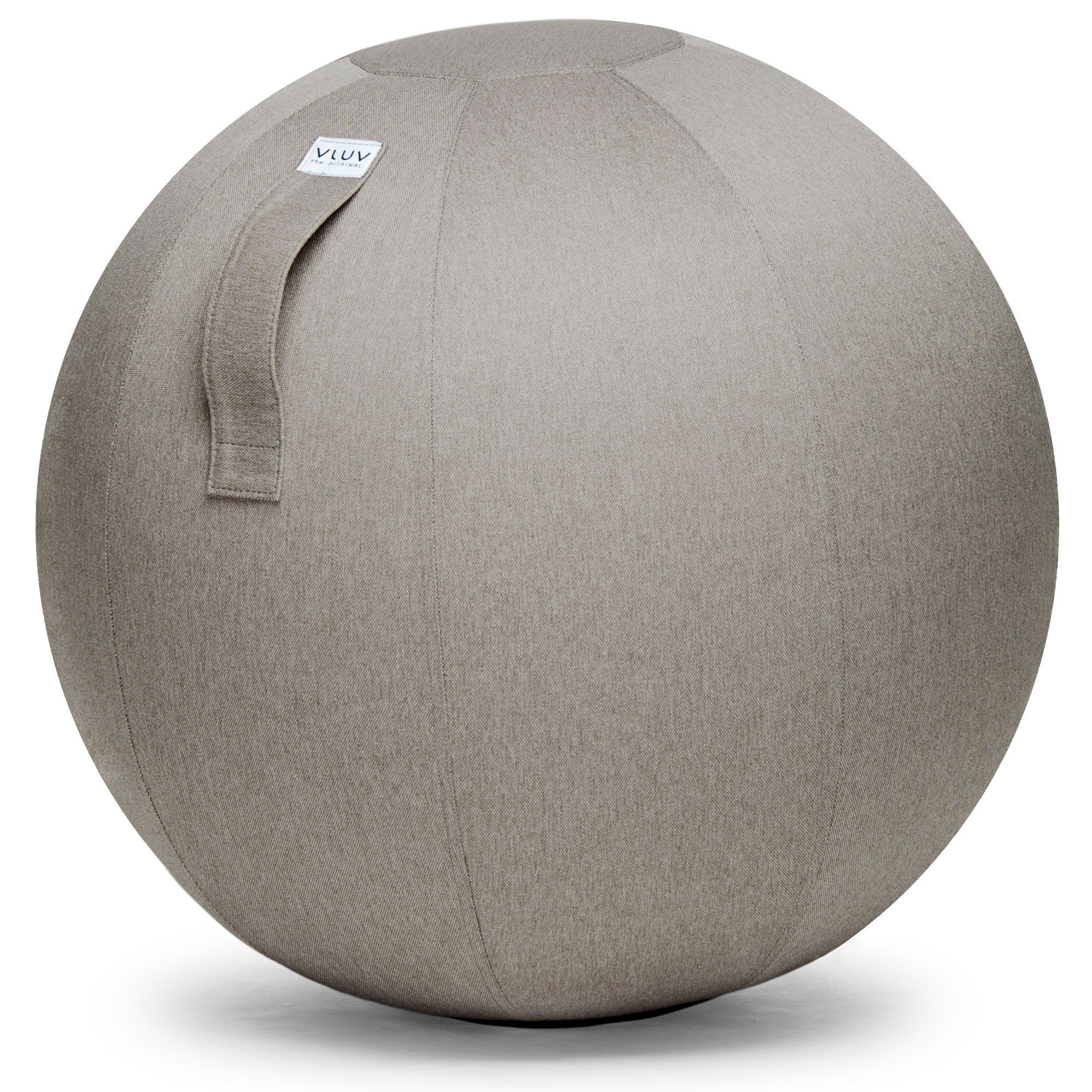 VLUV Sitzball BOL LEIV Stoff-Sitzball, ergonomisches Sitzmöbel für Büro und Zuhause, Farbe: Stone (beige), Ø 60cm - 65cm, Möbelbezugsstoff, robust und formstabil, mit Tragegriff | Sportbälle