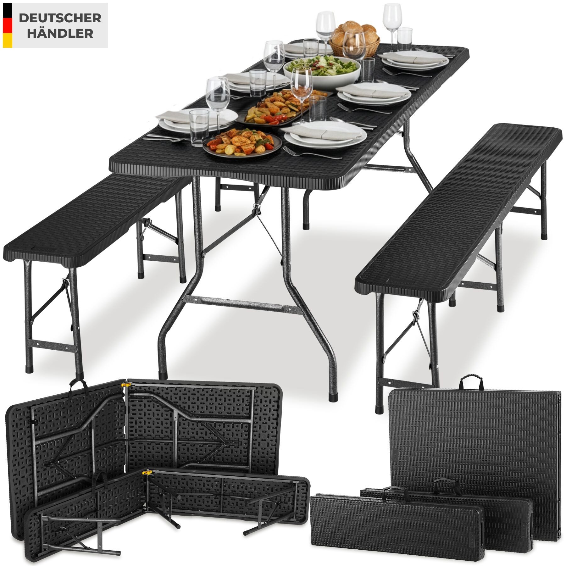 tectake Campingtisch Vani (1-St., 3 tlg), Kompakte Campinggarnitur mit Klap günstig online kaufen