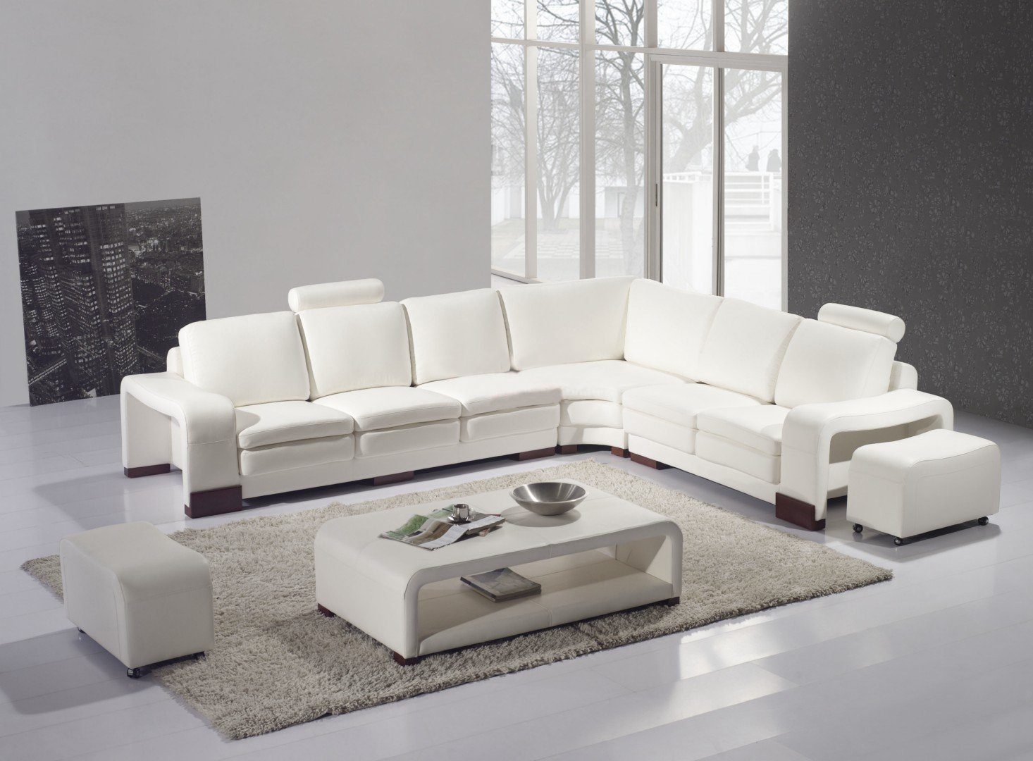 JVmoebel Ecksofa, Komplette Sofa Couch Moderne Garnitur Ecksofa + Hocker + Couchtisch Weiß