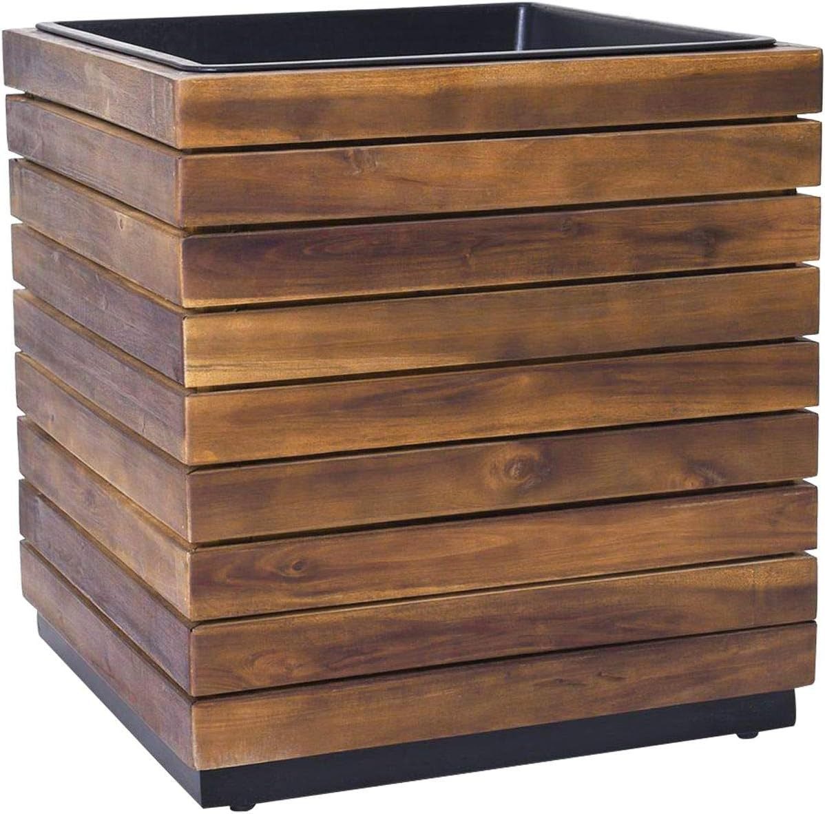 VIVANNO Pflanzkübel Holz BLOCK Würfel - Braun Gestreift (1 St), 43x43x46 cm