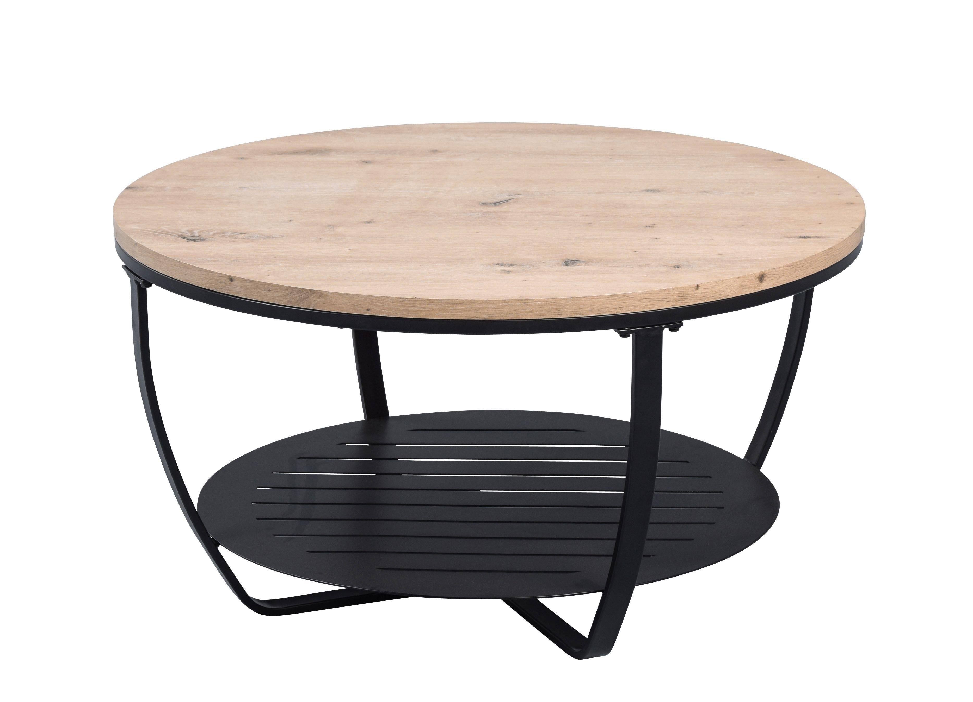 M2 Kollektion Couchtisch PALERMO, Ø 80 cm, Artisan Eiche Dekor, Schwarz, Metallgestell, mit Ablage